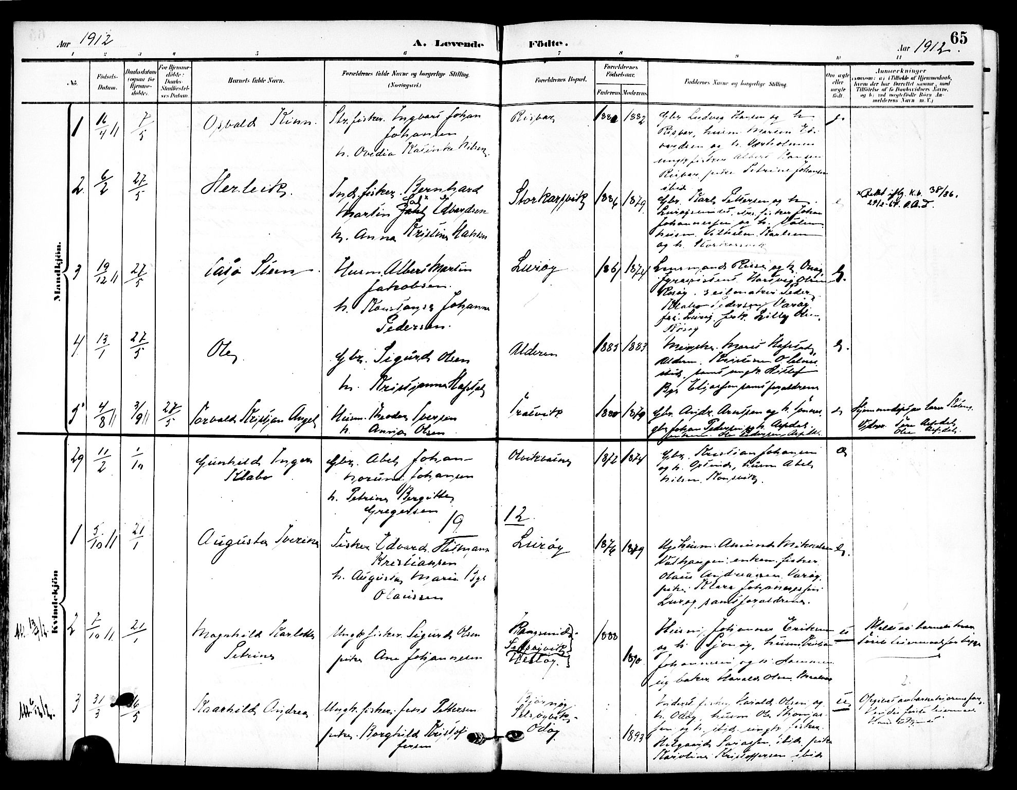 Ministerialprotokoller, klokkerbøker og fødselsregistre - Nordland, AV/SAT-A-1459/839/L0569: Parish register (official) no. 839A06, 1903-1922, p. 65