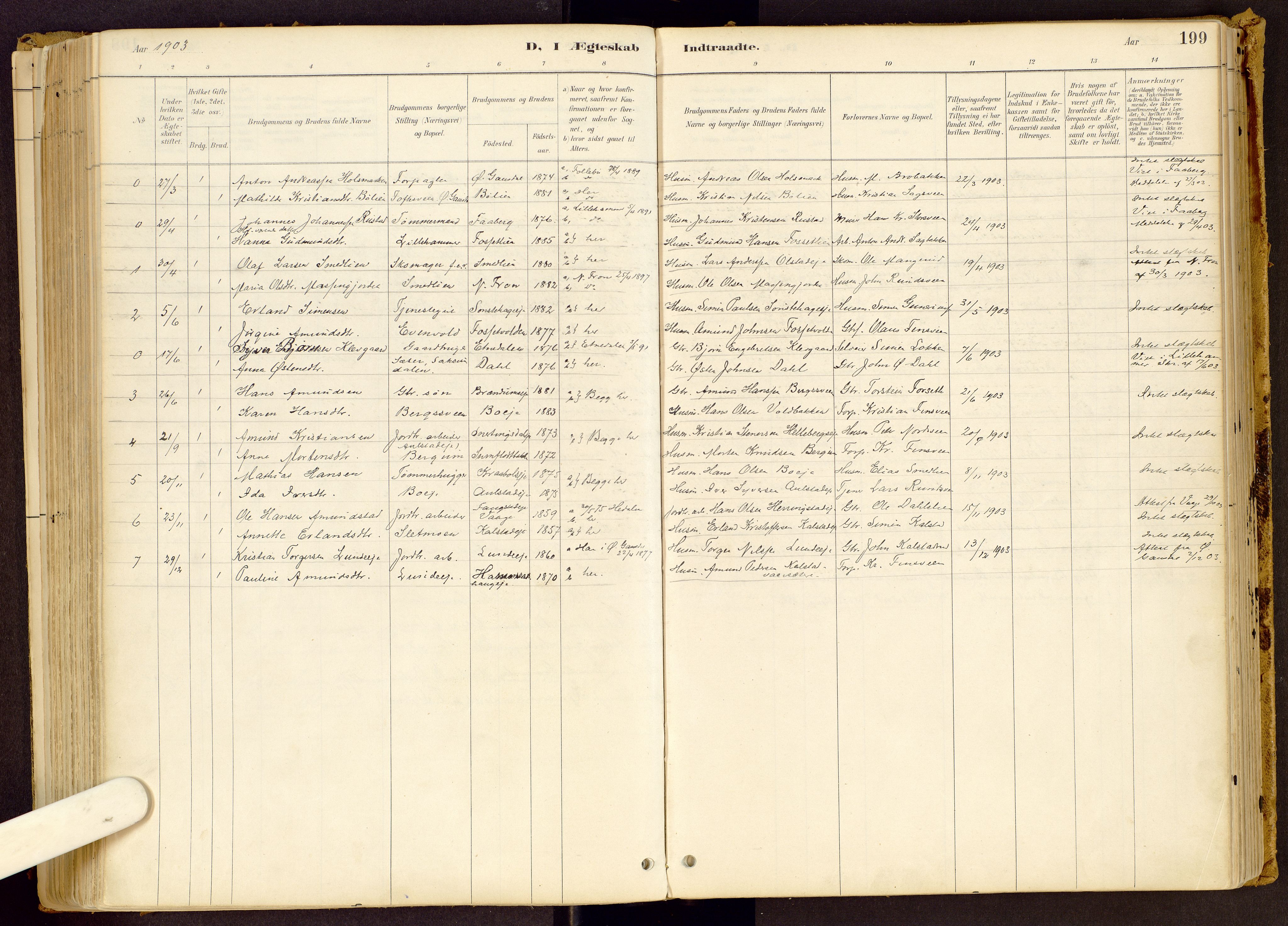 Vestre Gausdal prestekontor, SAH/PREST-094/H/Ha/Haa/L0001: Parish register (official) no. 1, 1887-1914, p. 199