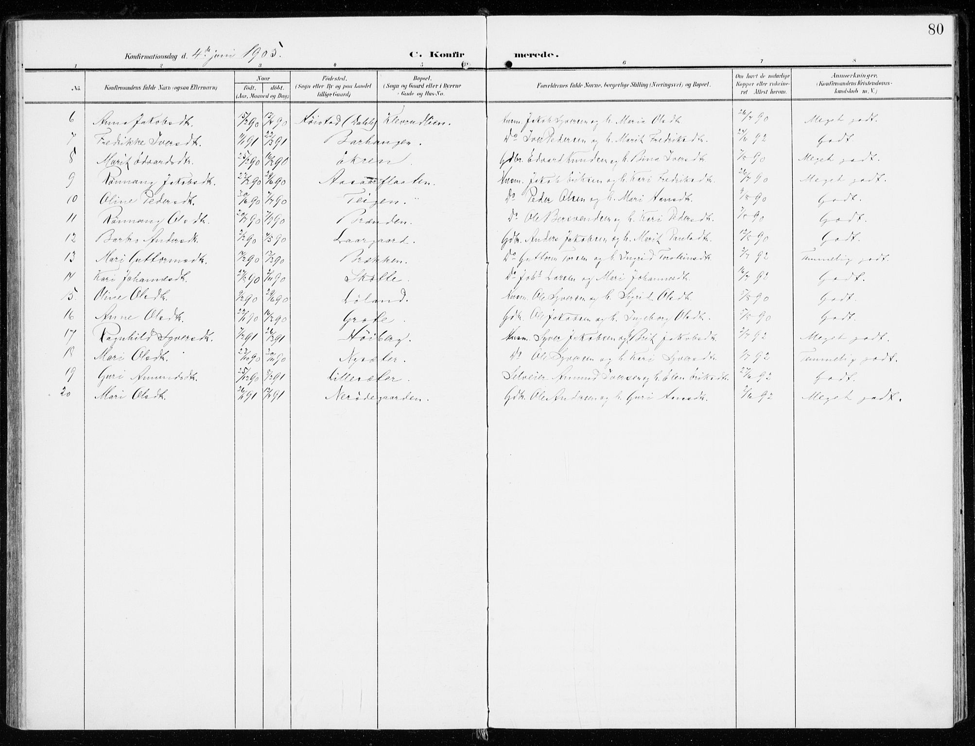 Sel prestekontor, SAH/PREST-074/H/Ha/Haa/L0002: Parish register (official) no. 2, 1905-1919, p. 80