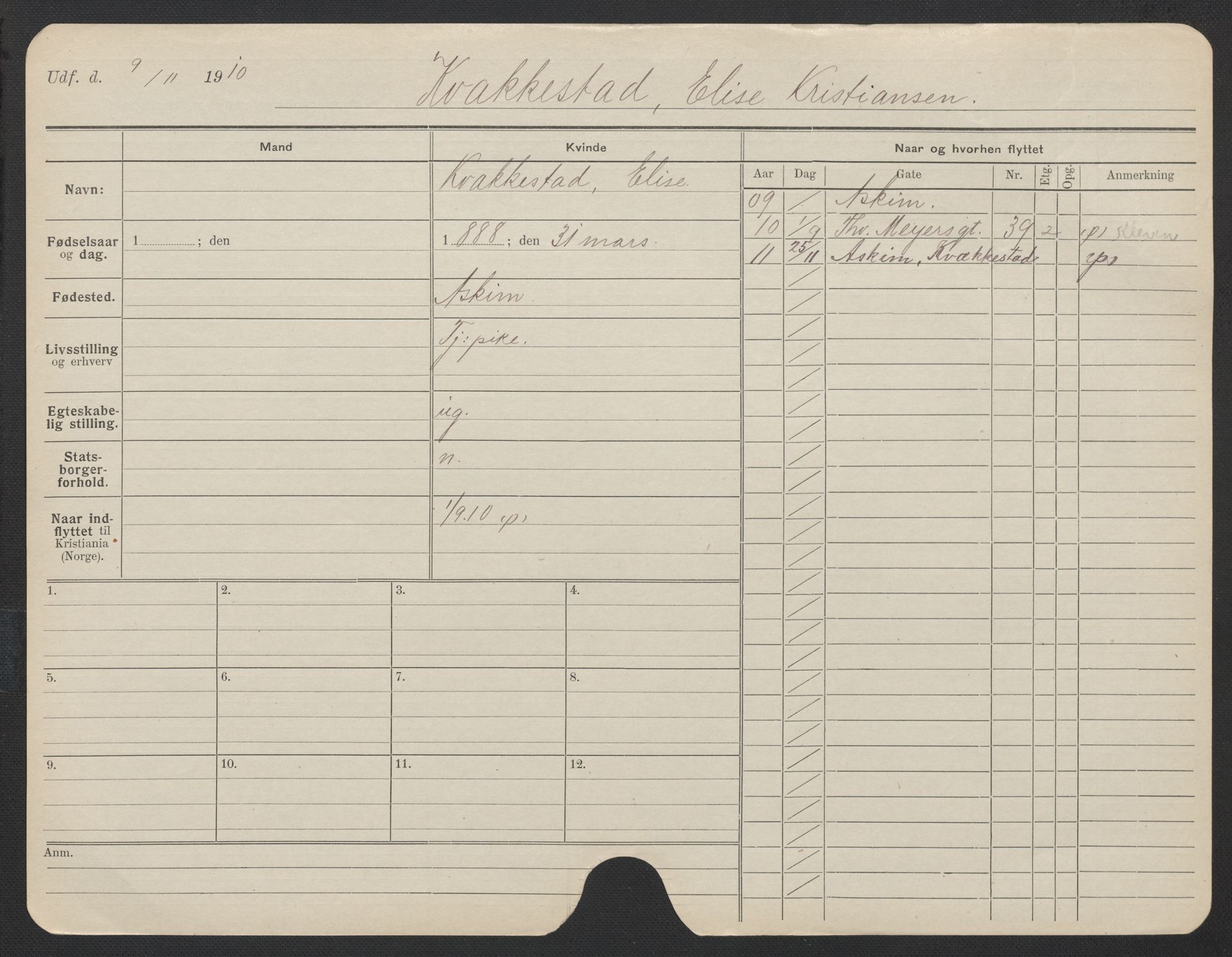 Oslo folkeregister, Registerkort, AV/SAO-A-11715/F/Fa/Fac/L0019: Kvinner, 1906-1914, p. 646a
