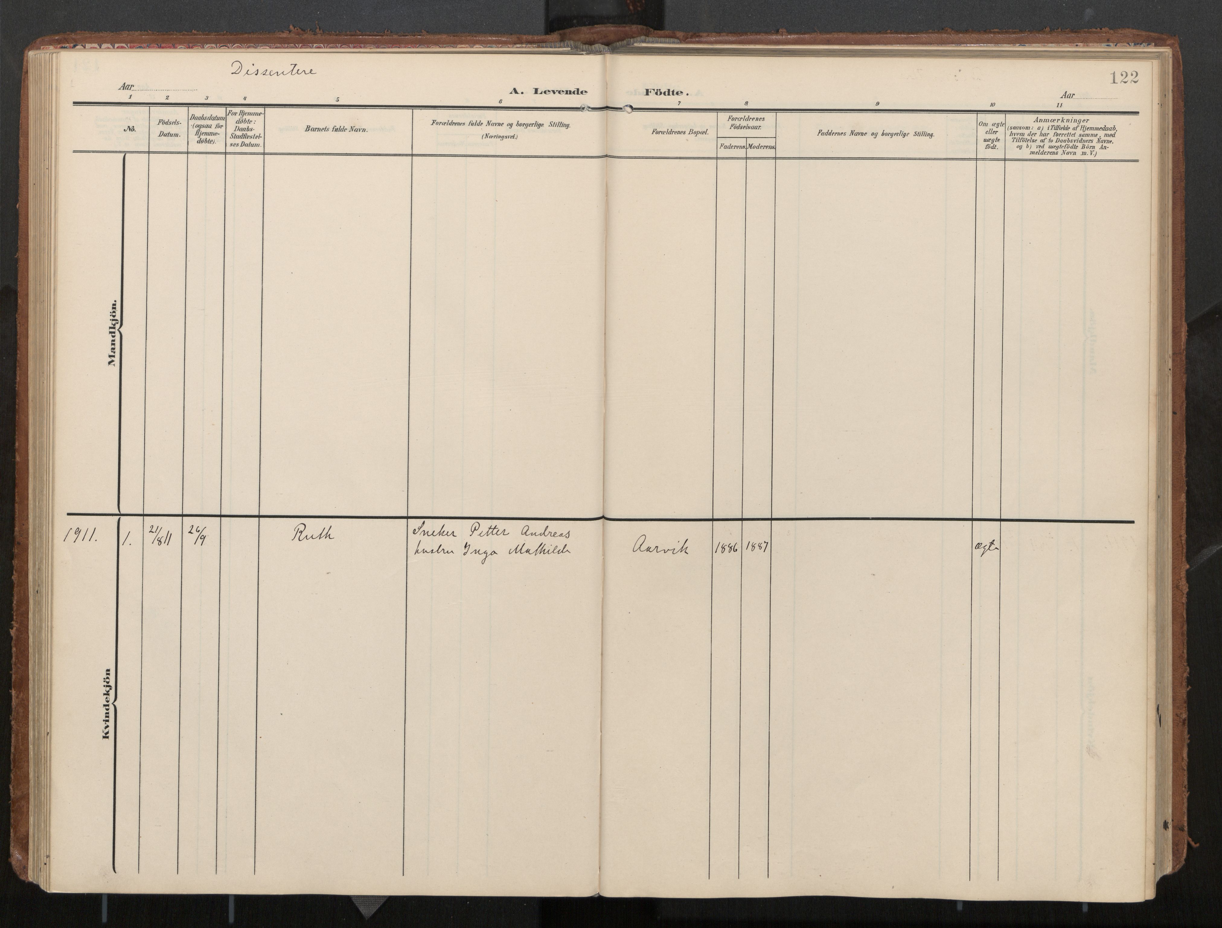 Ministerialprotokoller, klokkerbøker og fødselsregistre - Nord-Trøndelag, SAT/A-1458/774/L0629: Parish register (official), 1904-1926, p. 122