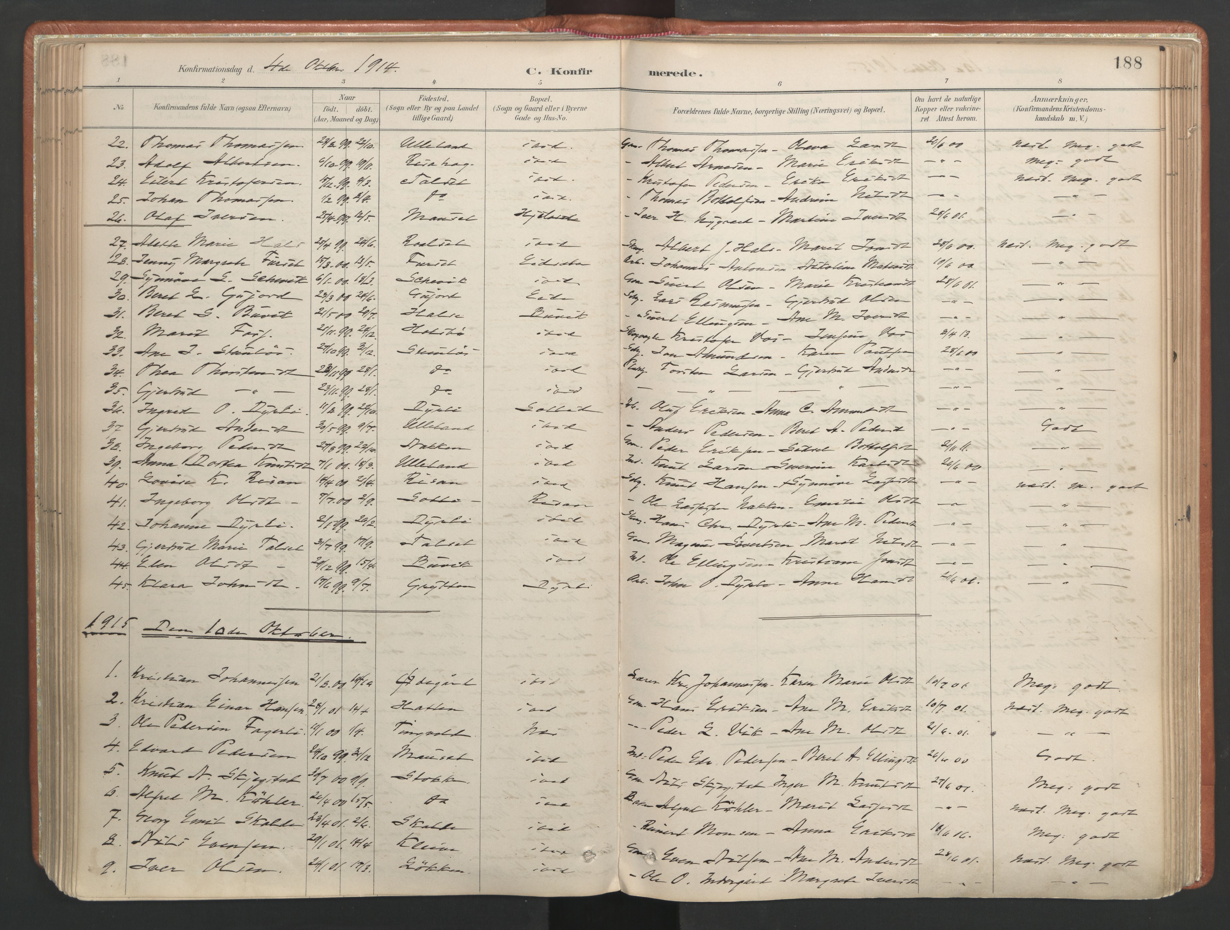 Ministerialprotokoller, klokkerbøker og fødselsregistre - Møre og Romsdal, AV/SAT-A-1454/557/L0682: Parish register (official) no. 557A04, 1887-1970, p. 188