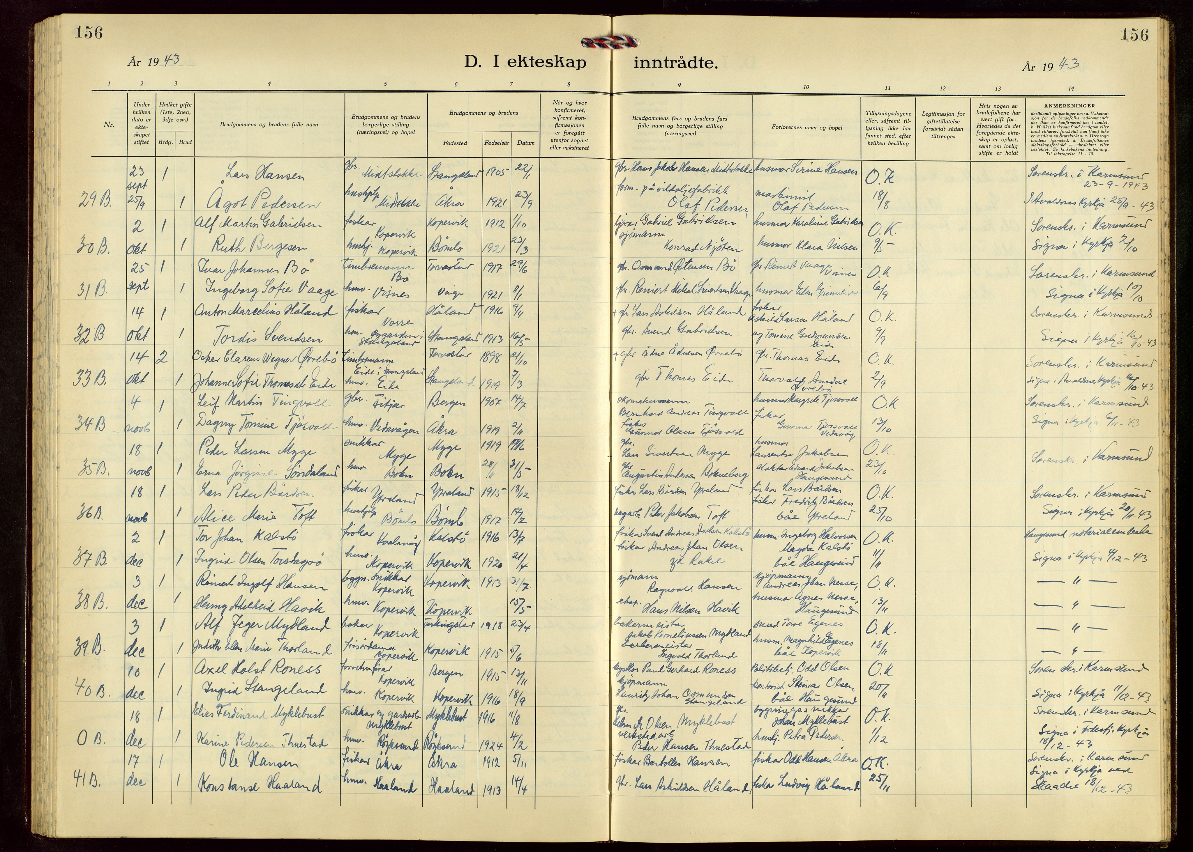 Avaldsnes sokneprestkontor, AV/SAST-A -101851/H/Ha/Hab/L0009: Parish register (copy) no. B 9, 1940-1958, p. 156