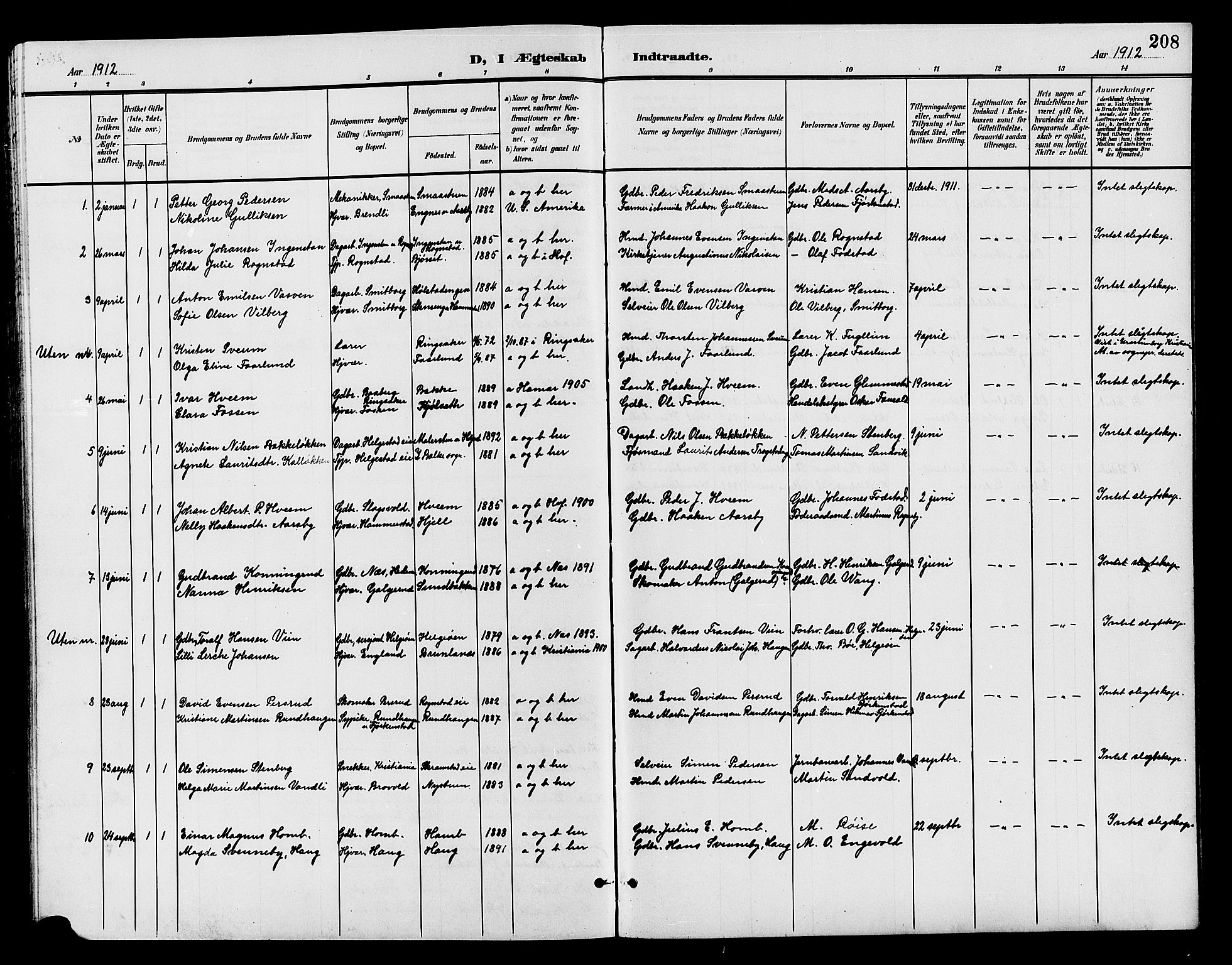 Østre Toten prestekontor, SAH/PREST-104/H/Ha/Hab/L0007: Parish register (copy) no. 7, 1901-1912, p. 208