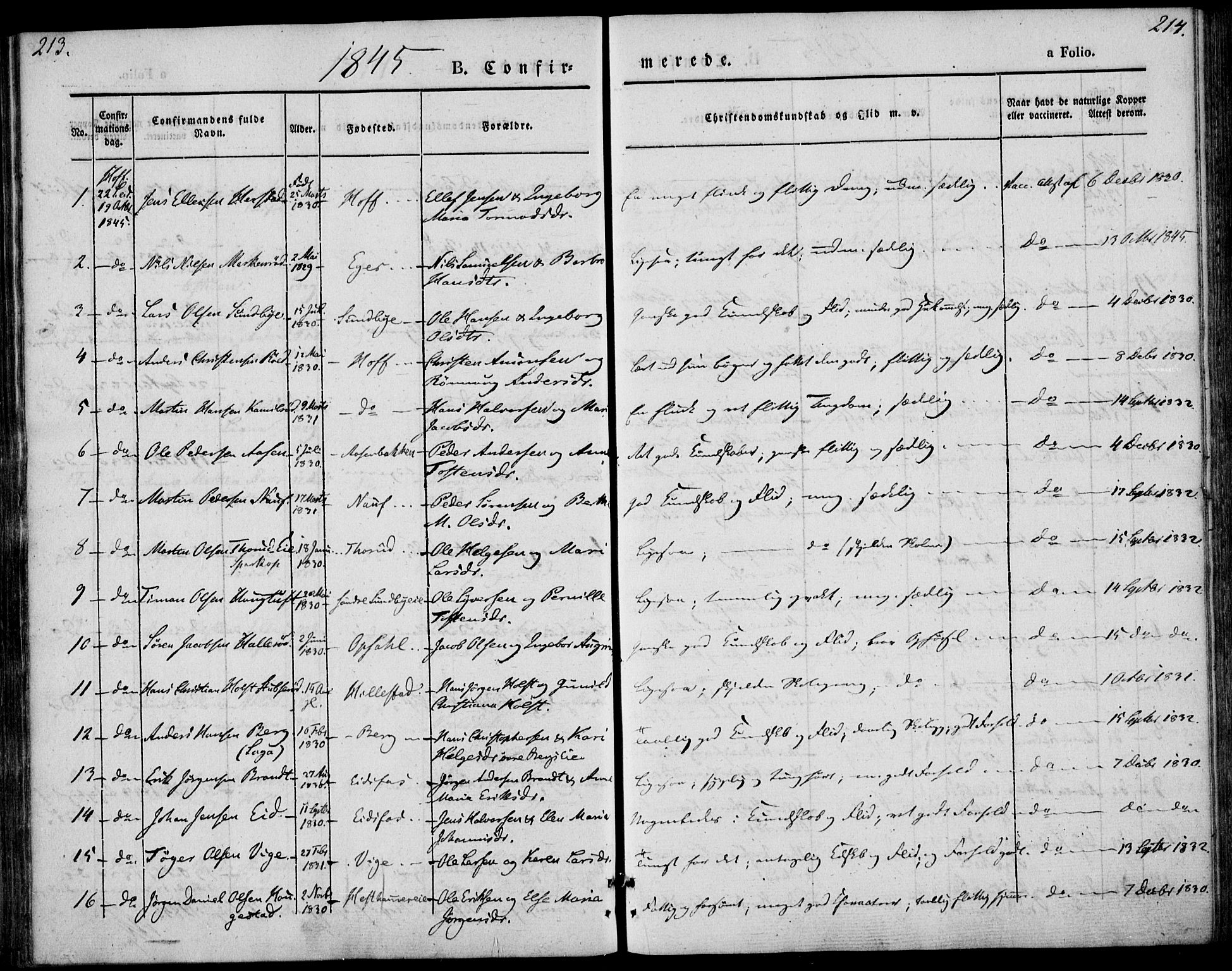 Hof kirkebøker, AV/SAKO-A-64/F/Fa/L0005: Parish register (official) no. I 5, 1844-1851, p. 213-214