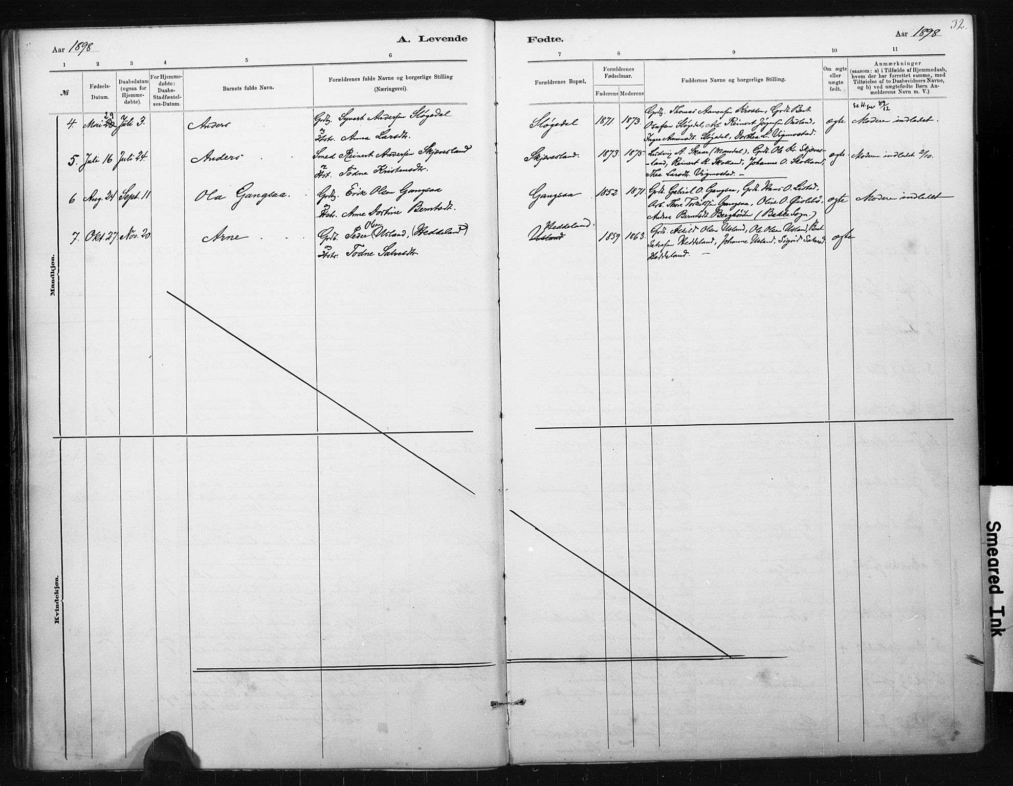 Holum sokneprestkontor, AV/SAK-1111-0022/F/Fa/Fac/L0004: Parish register (official) no. A 4, 1884-1907, p. 32