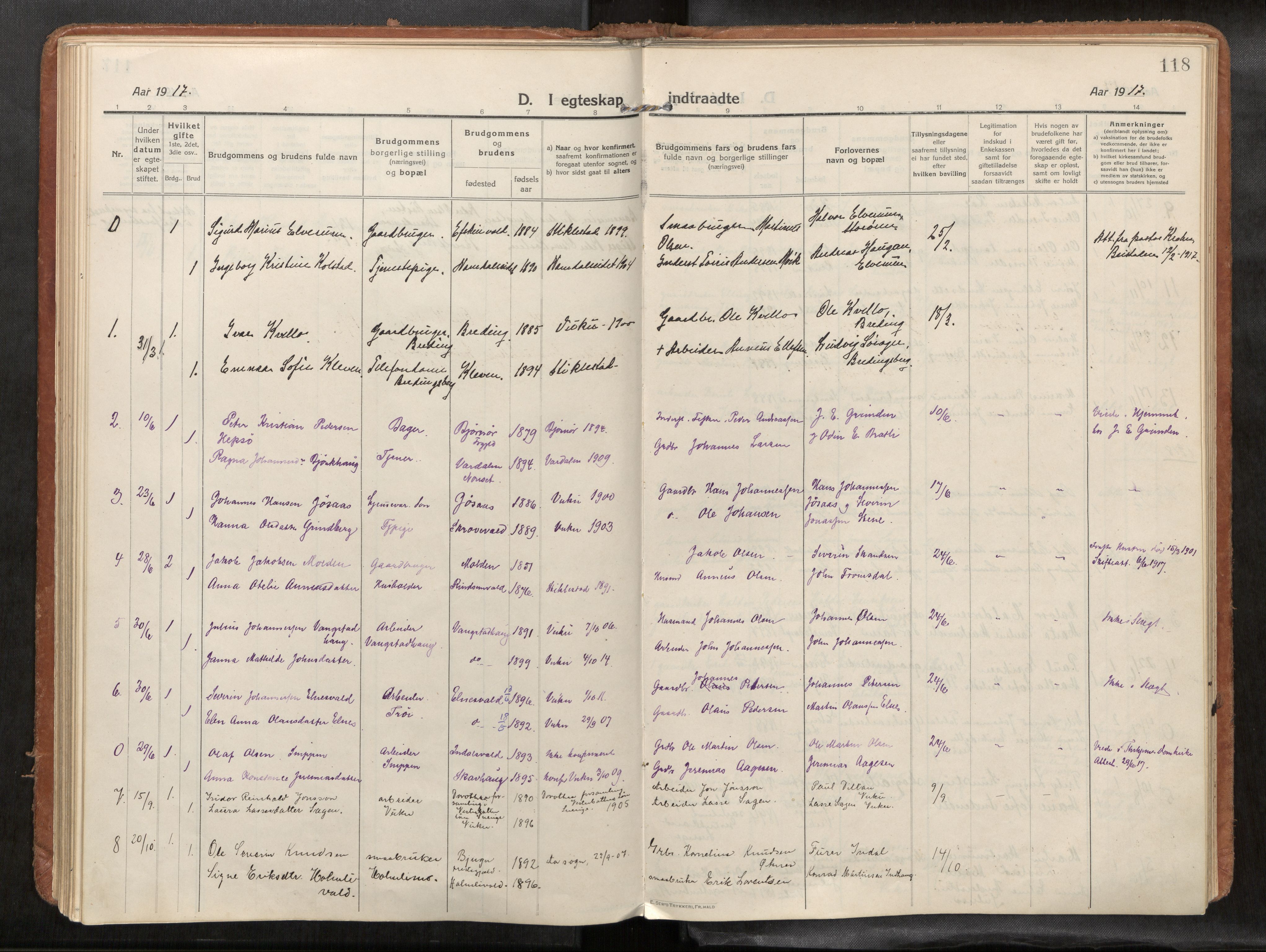 Verdal sokneprestkontor, AV/SAT-A-1156/2/H/Haa/L0004: Parish register (official) no. 4, 1916-1928, p. 118