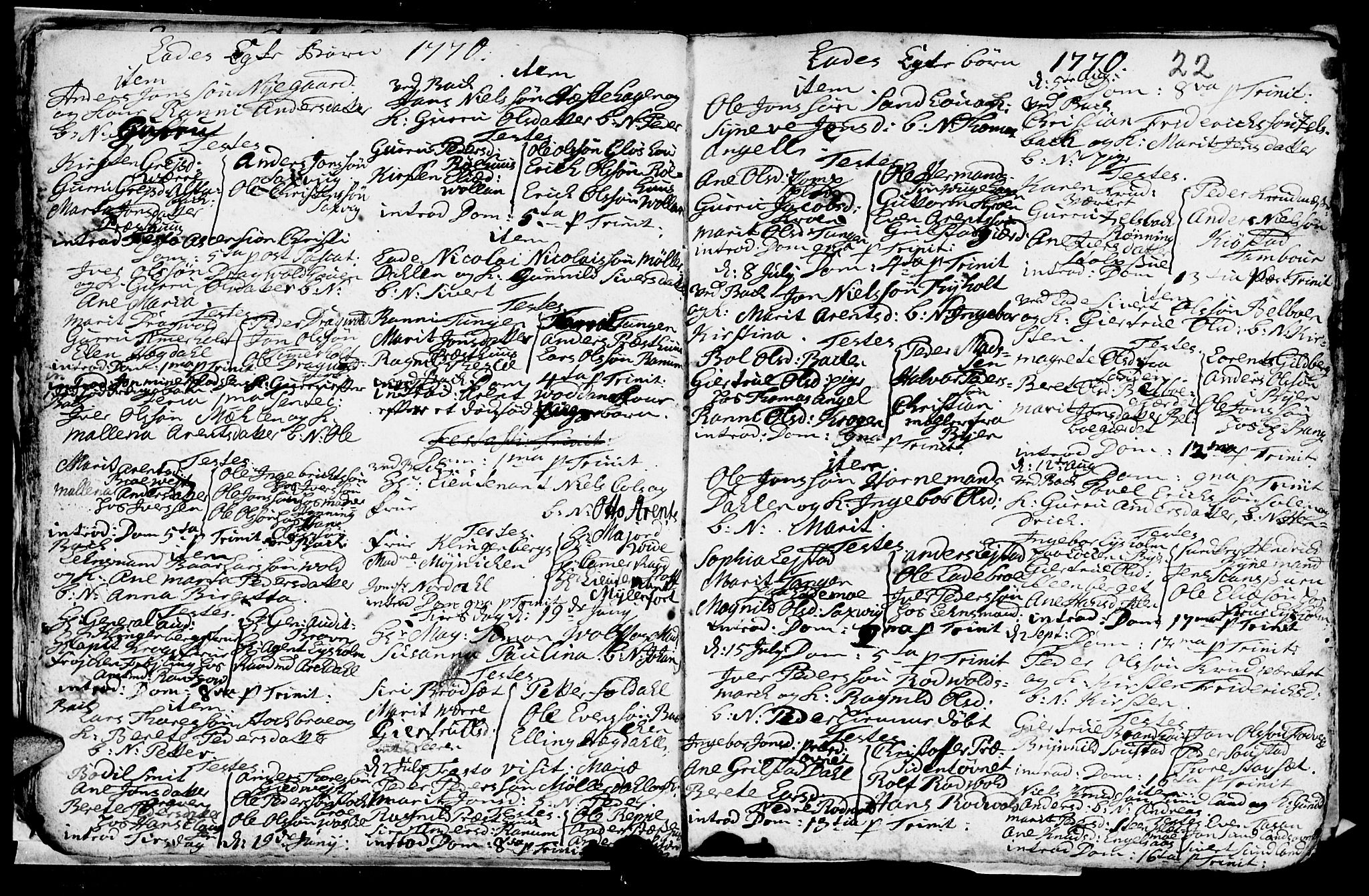 Ministerialprotokoller, klokkerbøker og fødselsregistre - Sør-Trøndelag, SAT/A-1456/606/L0305: Parish register (copy) no. 606C01, 1757-1819, p. 22