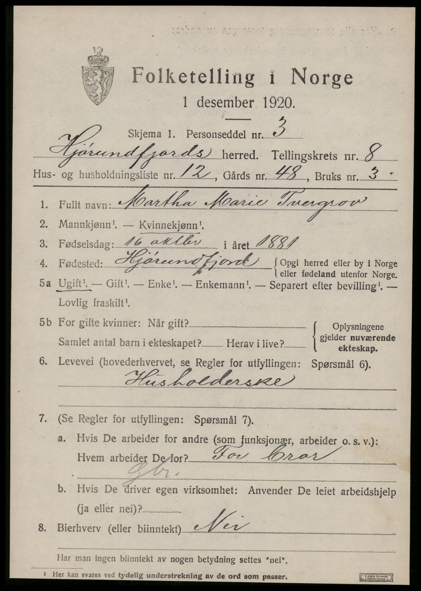 SAT, 1920 census for Hjørundfjord, 1920, p. 3017