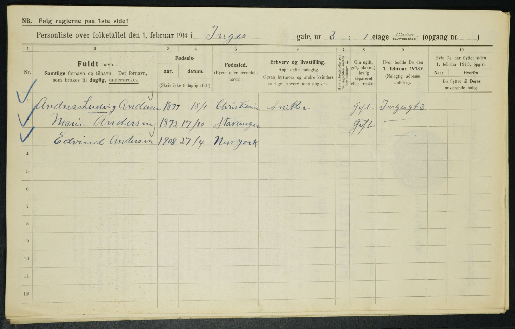 OBA, Municipal Census 1914 for Kristiania, 1914, p. 43938