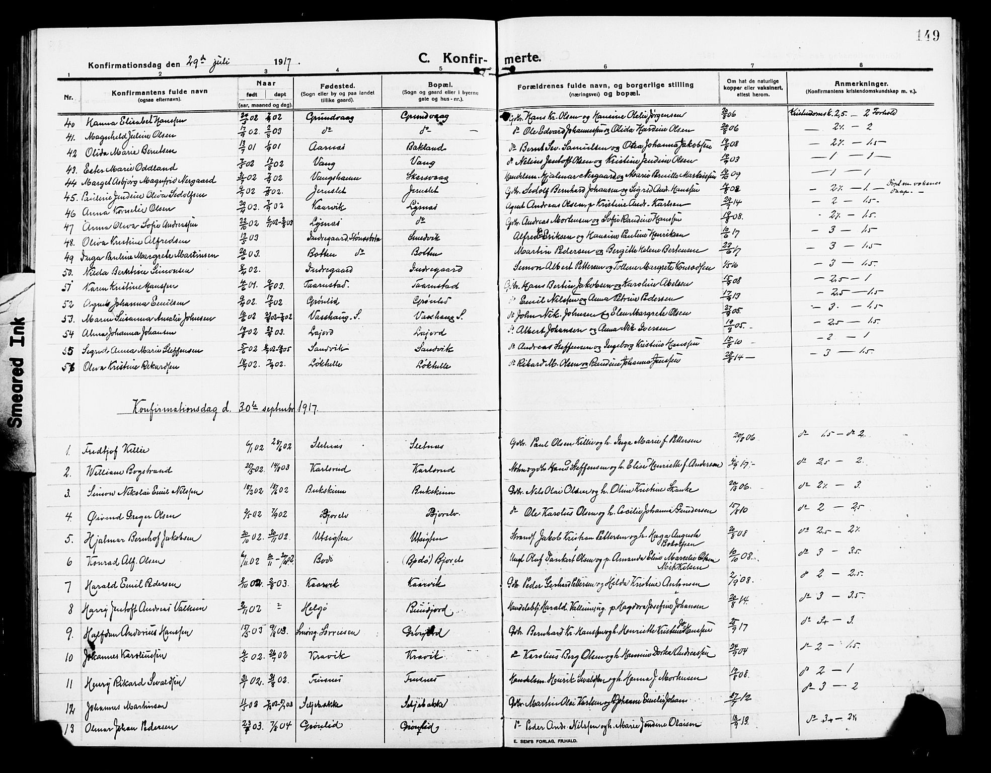 Lenvik sokneprestembete, AV/SATØ-S-1310/H/Ha/Hab/L0009klokker: Parish register (copy) no. 9, 1912-1926, p. 149