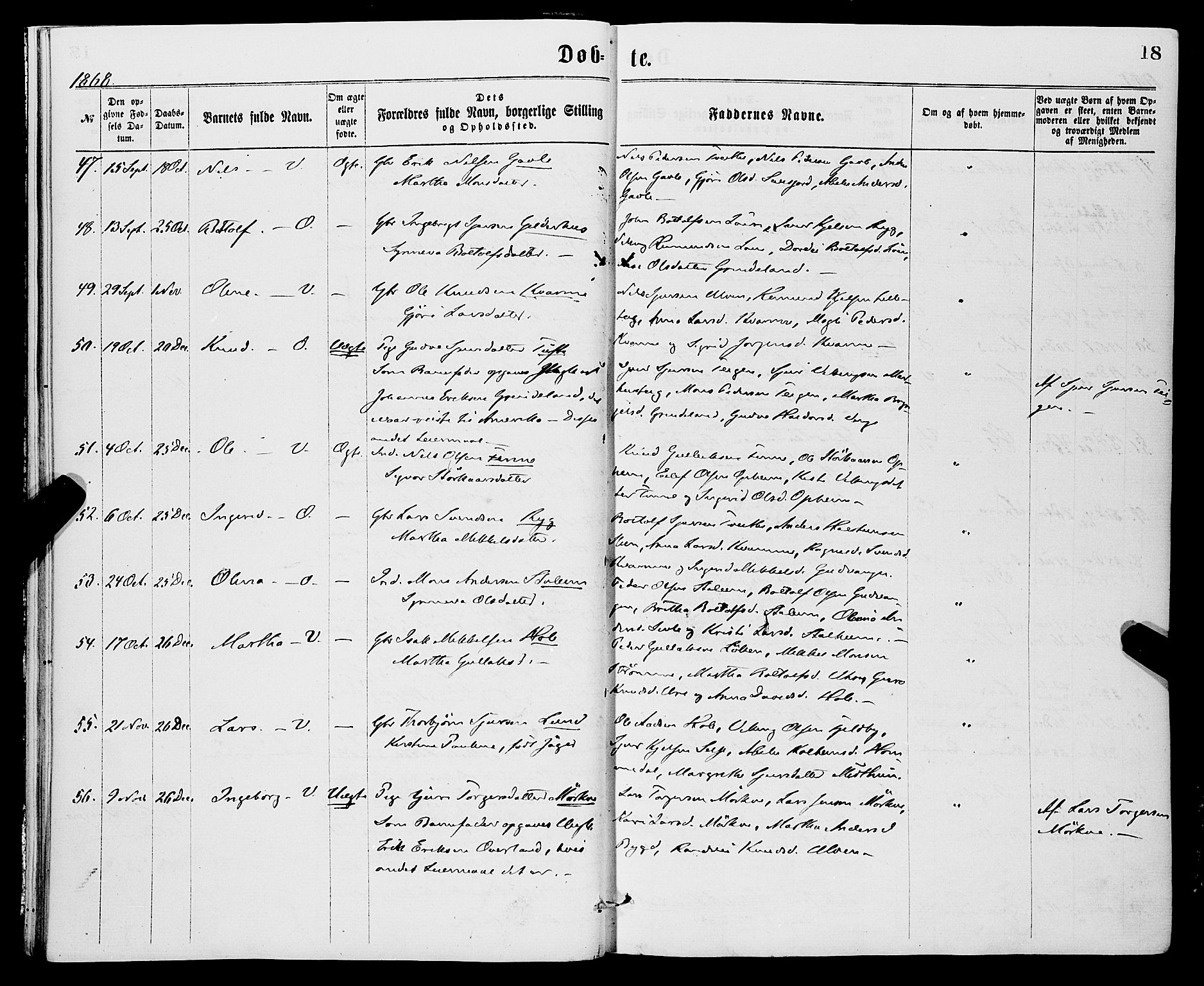 Vossestrand Sokneprestembete, AV/SAB-A-79101/H/Haa: Parish register (official) no. A 1, 1866-1877, p. 18