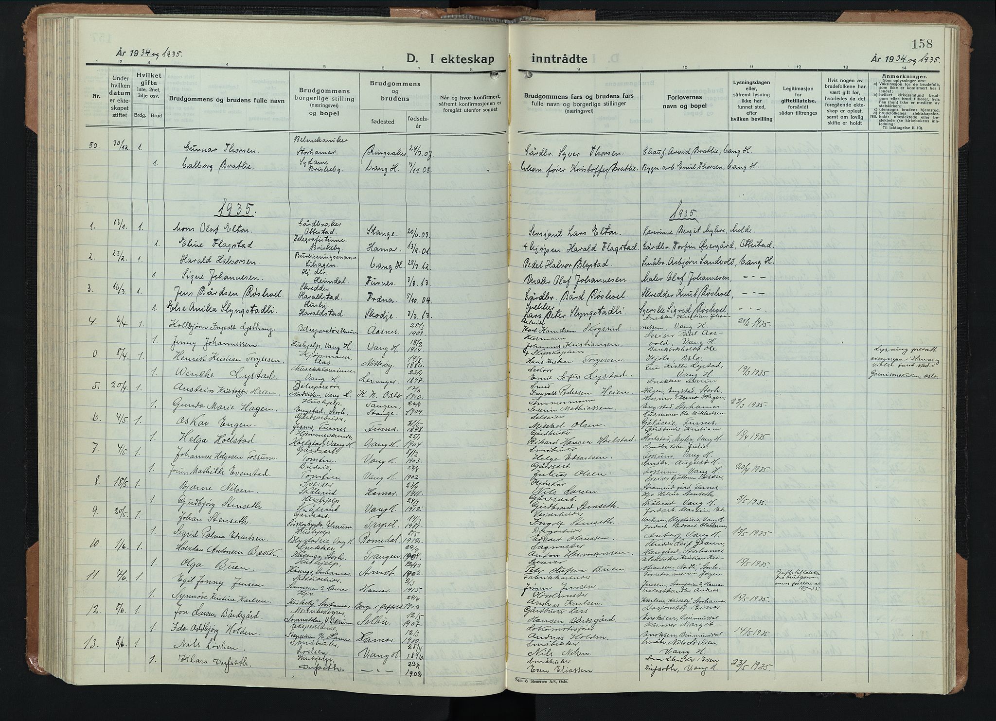 Vang prestekontor, Hedmark, SAH/PREST-008/H/Ha/Hab/L0016: Parish register (copy) no. 16, 1933-1945, p. 158