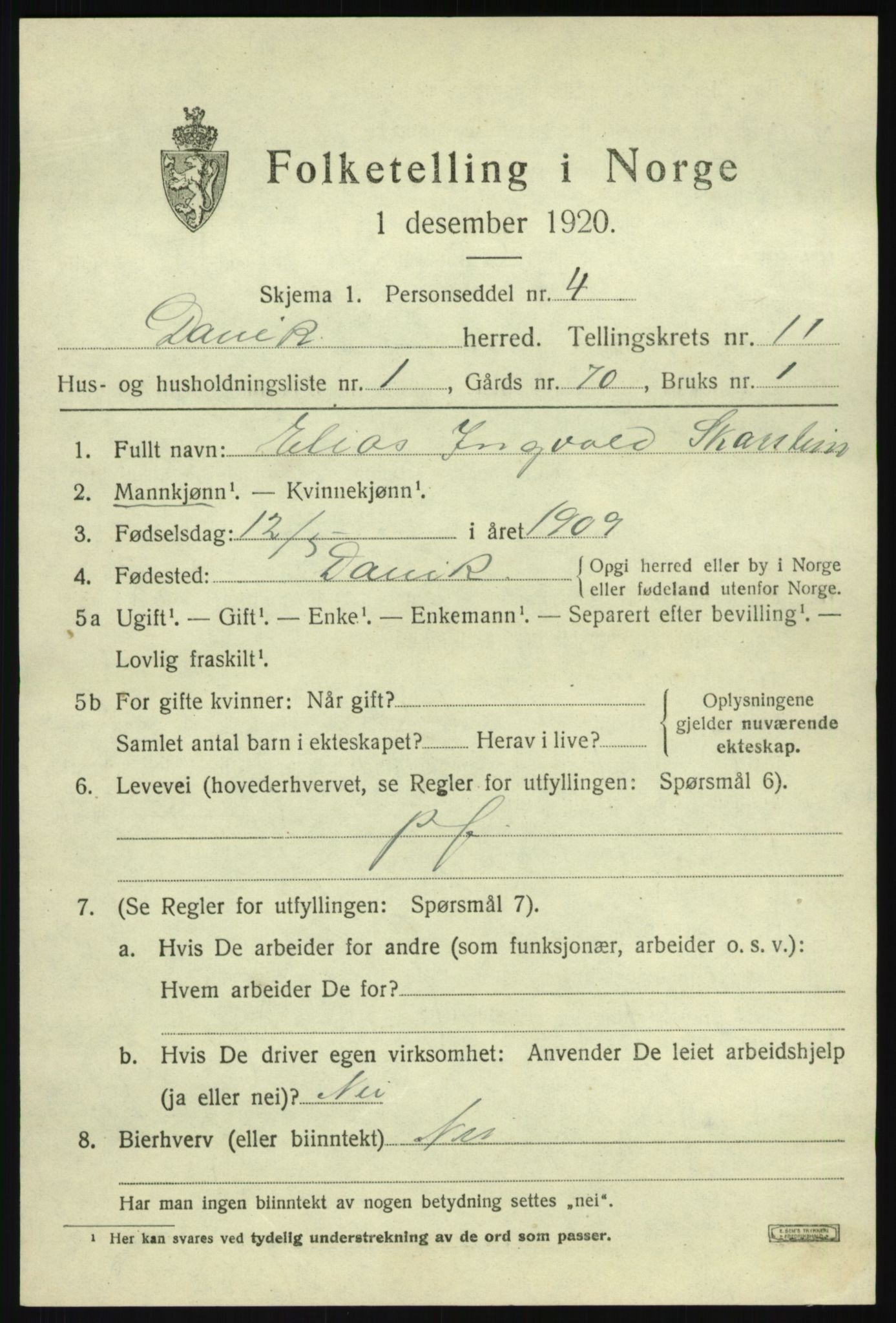 SAB, 1920 census for Davik, 1920, p. 5371