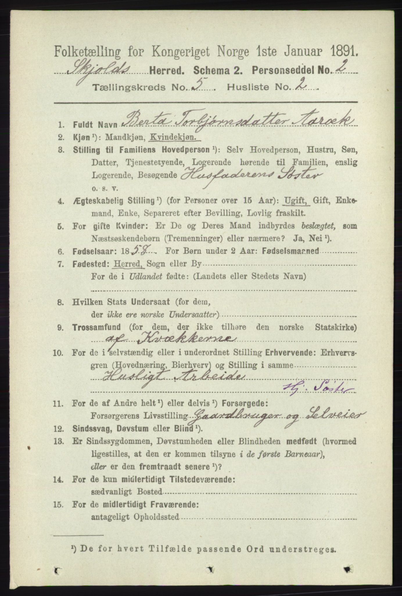 RA, 1891 census for 1154 Skjold, 1891, p. 775