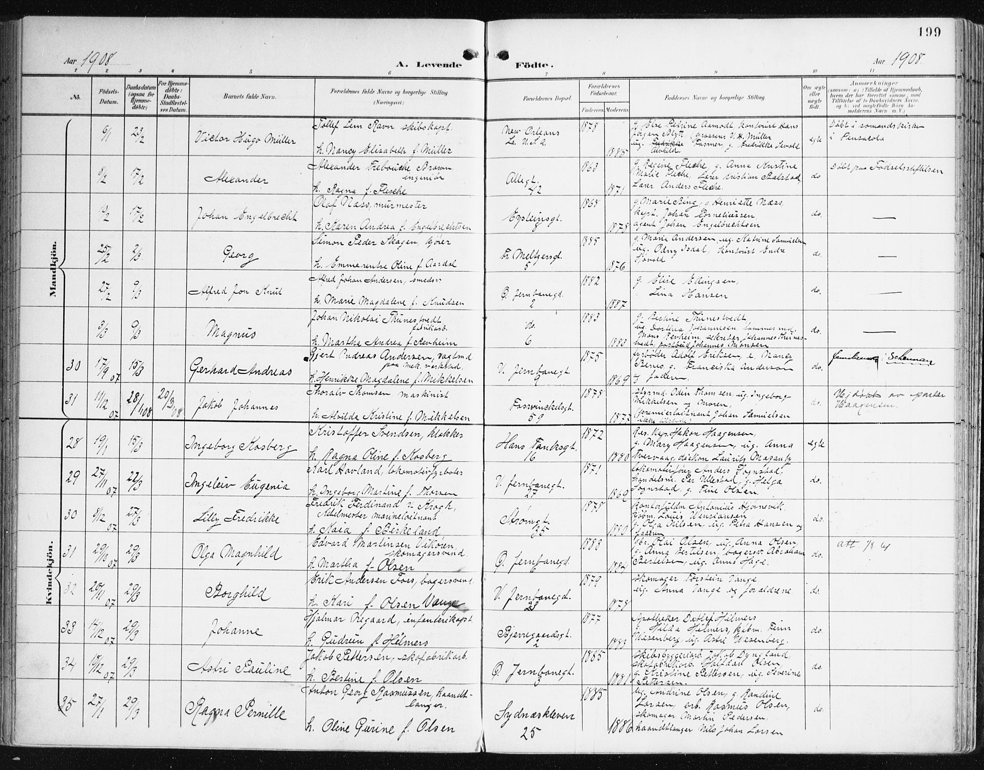 Johanneskirken sokneprestembete, AV/SAB-A-76001/H/Haa/L0002: Parish register (official) no. A 2, 1900-1912, p. 199