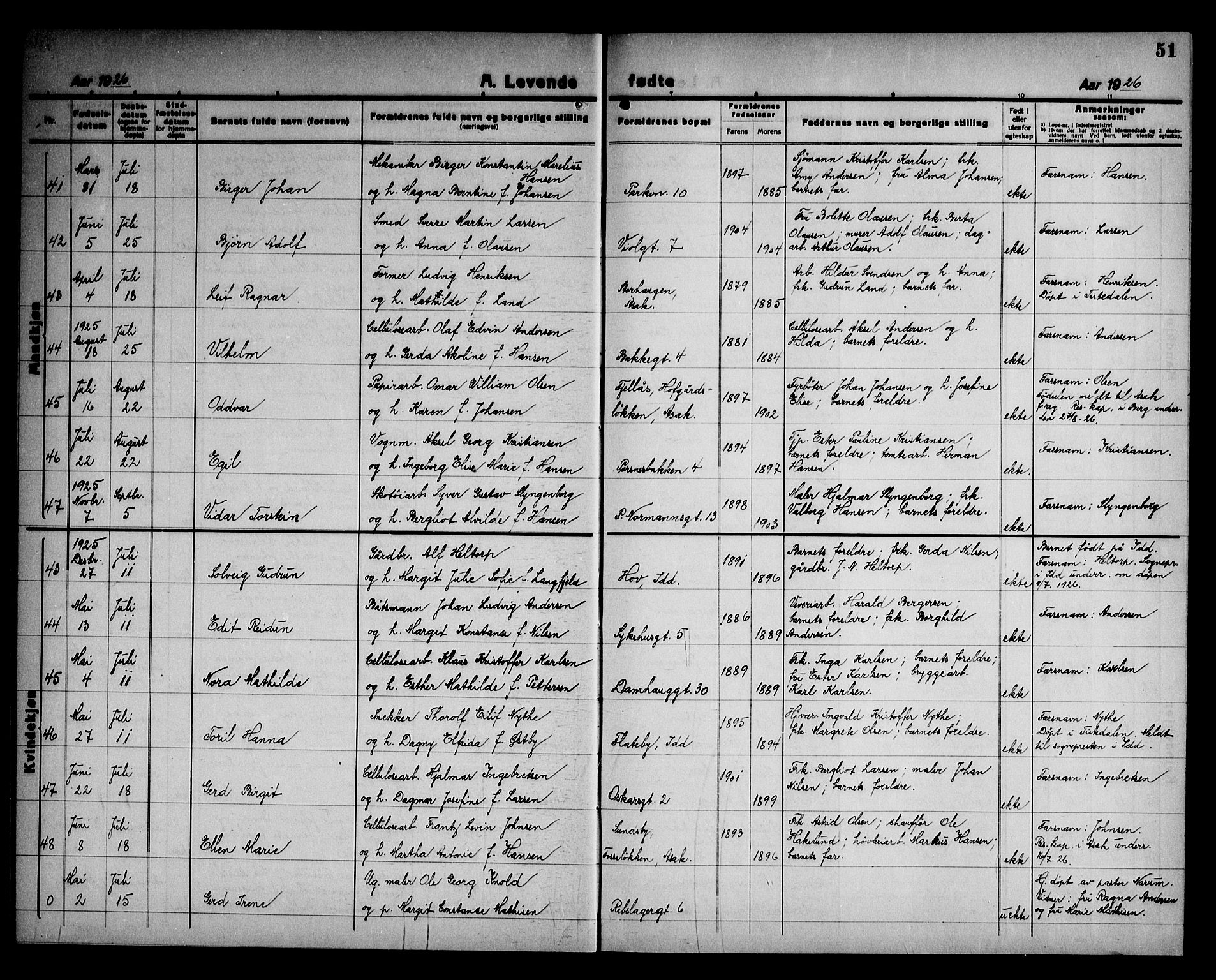 Halden prestekontor Kirkebøker, AV/SAO-A-10909/G/Ga/L0012: Parish register (copy) no. 12, 1923-1946, p. 51