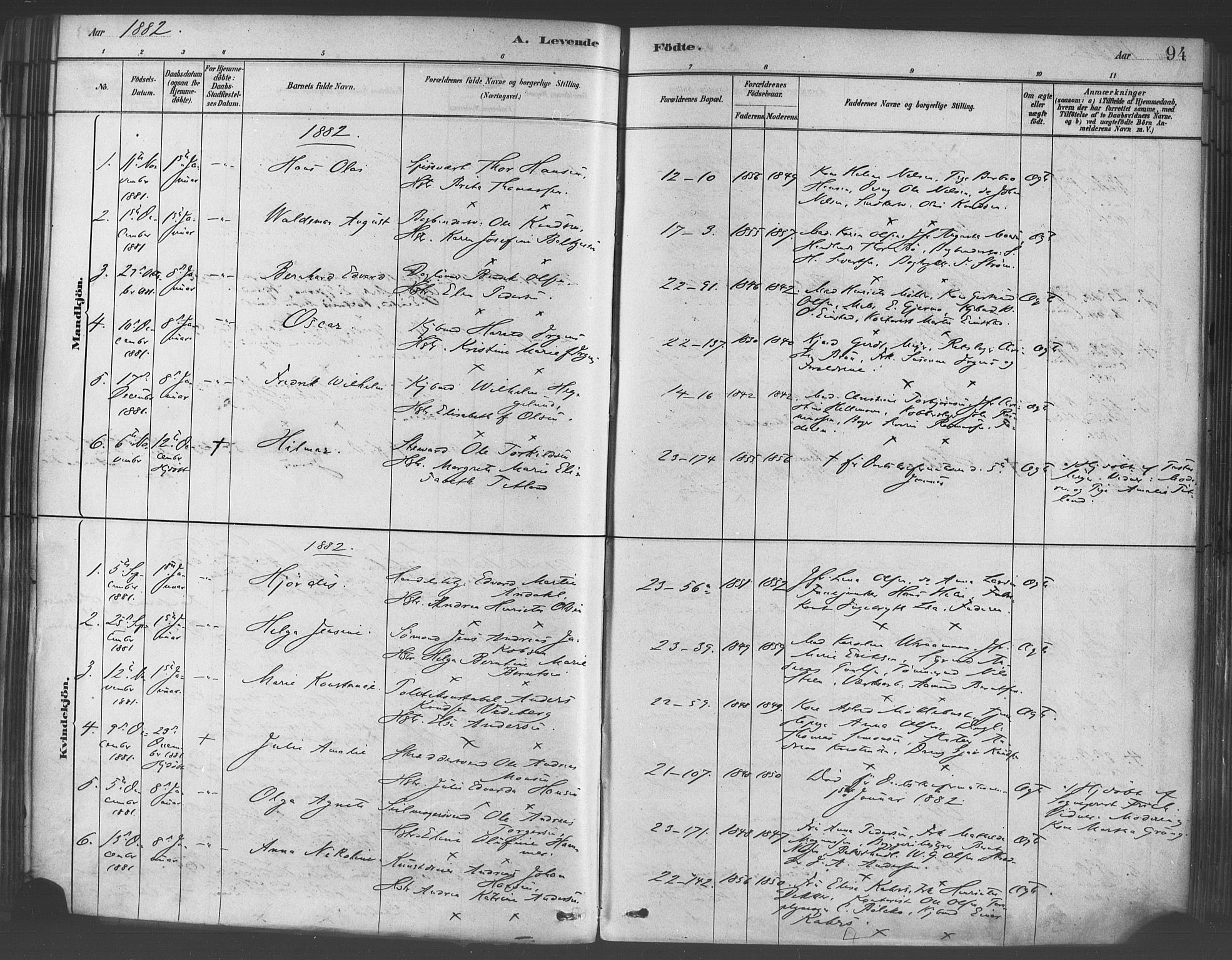 Korskirken sokneprestembete, AV/SAB-A-76101/H/Haa/L0021: Parish register (official) no. B 7, 1878-1889, p. 94
