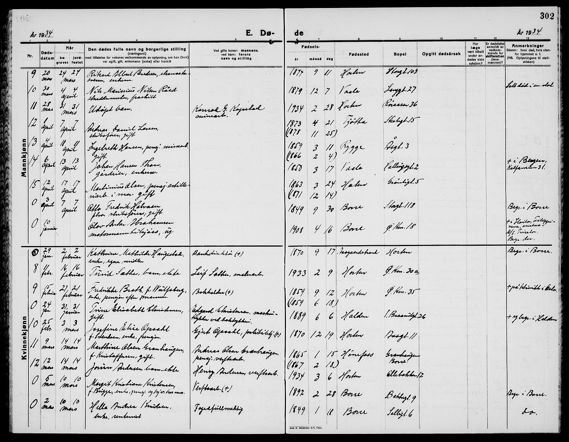 Horten kirkebøker, AV/SAKO-A-348/G/Ga/L0009: Parish register (copy) no. 9, 1926-1936, p. 302