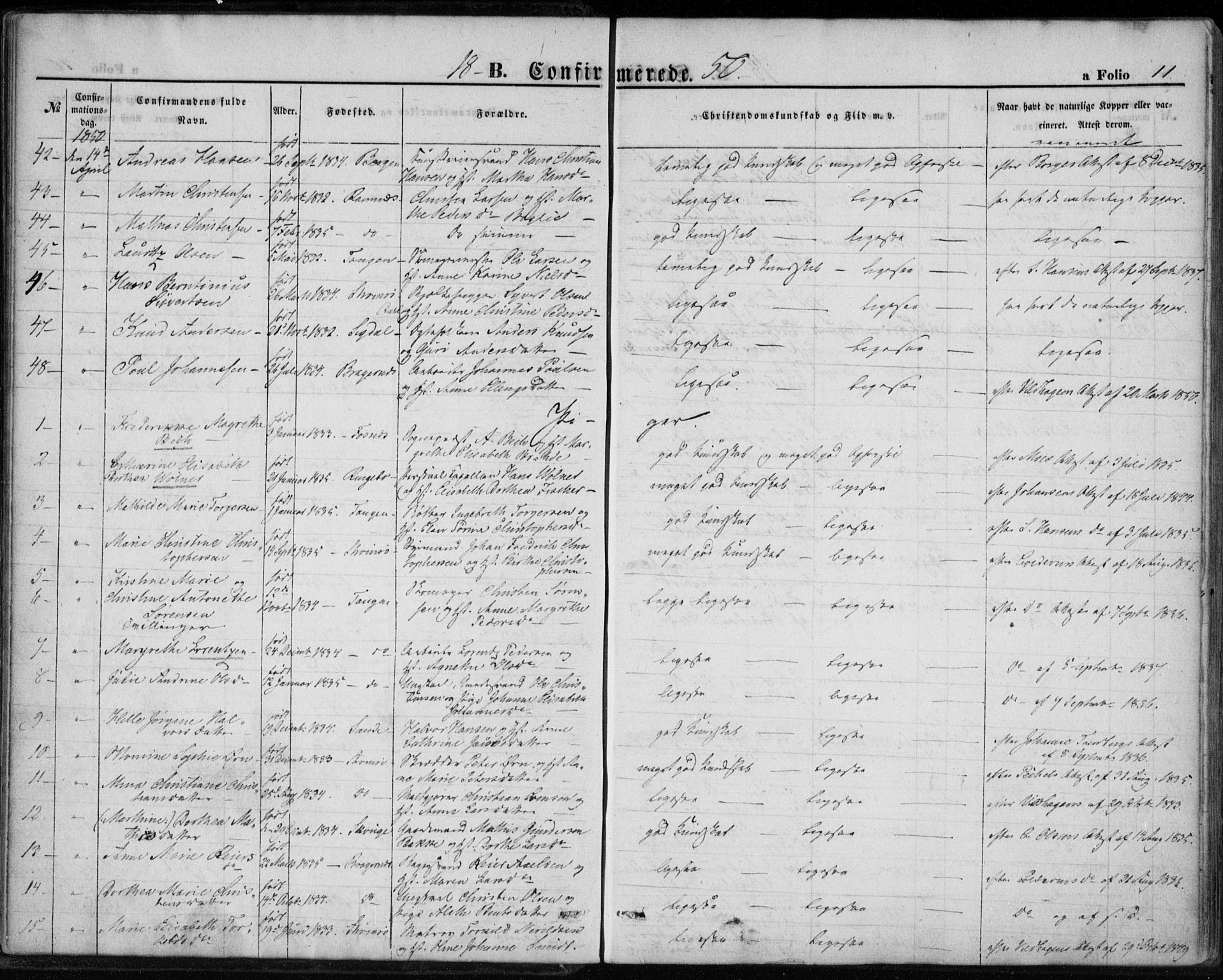 Strømsø kirkebøker, AV/SAKO-A-246/F/Fa/L0017: Parish register (official) no. I 17, 1848-1865, p. 11