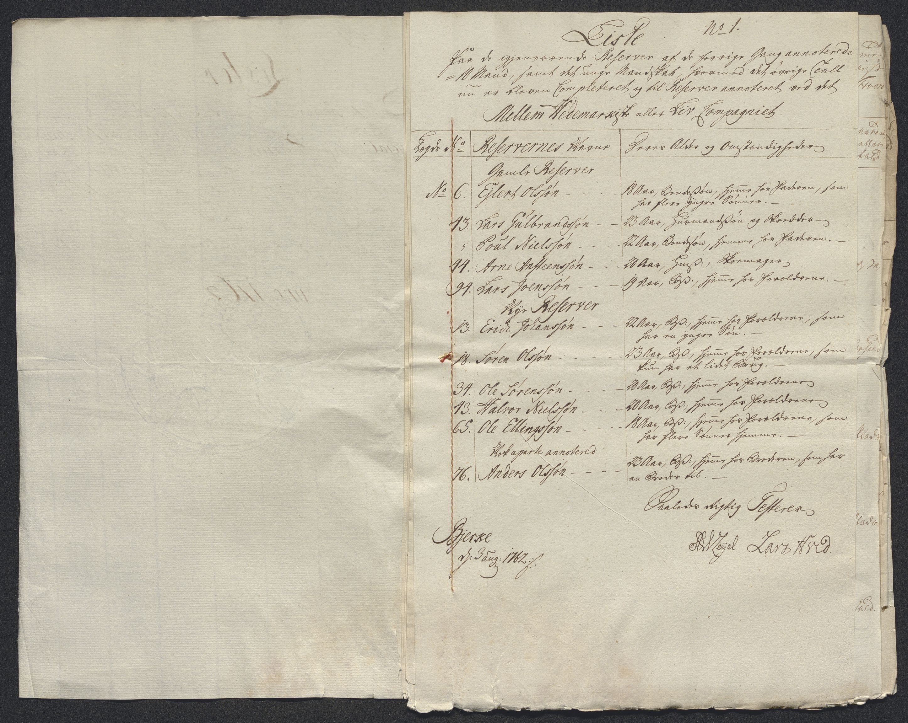 Kommanderende general (KG I) med Det norske krigsdirektorium, AV/RA-EA-5419/E/Ec/L0021: Ruller over nedkommanderte mannskap, 1758-1762, p. 710