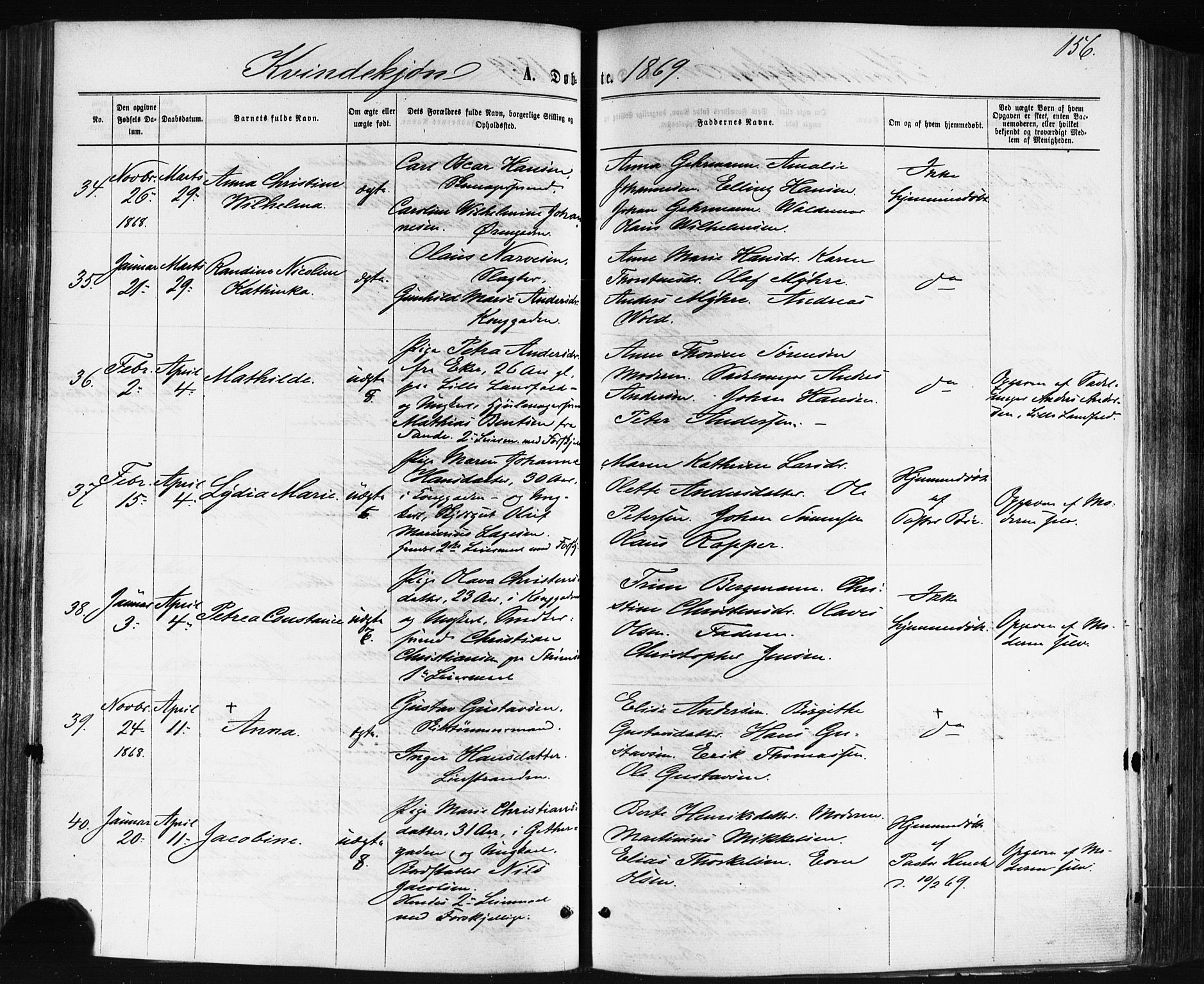 Bragernes kirkebøker, AV/SAKO-A-6/F/Fb/L0004: Parish register (official) no. II 4, 1869-1875, p. 156