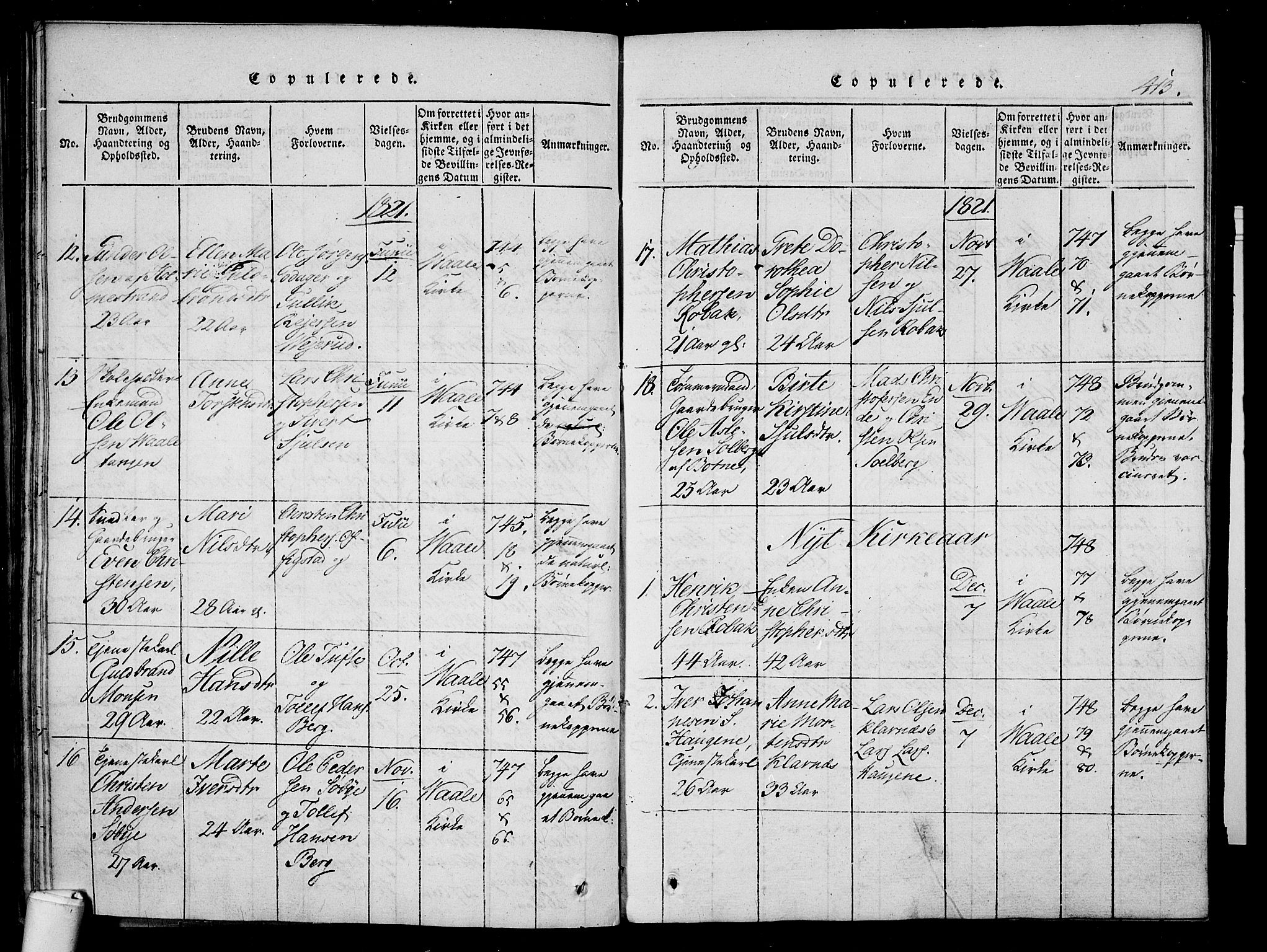 Våle kirkebøker, AV/SAKO-A-334/F/Fa/L0007: Parish register (official) no. I 7, 1814-1824, p. 412-413