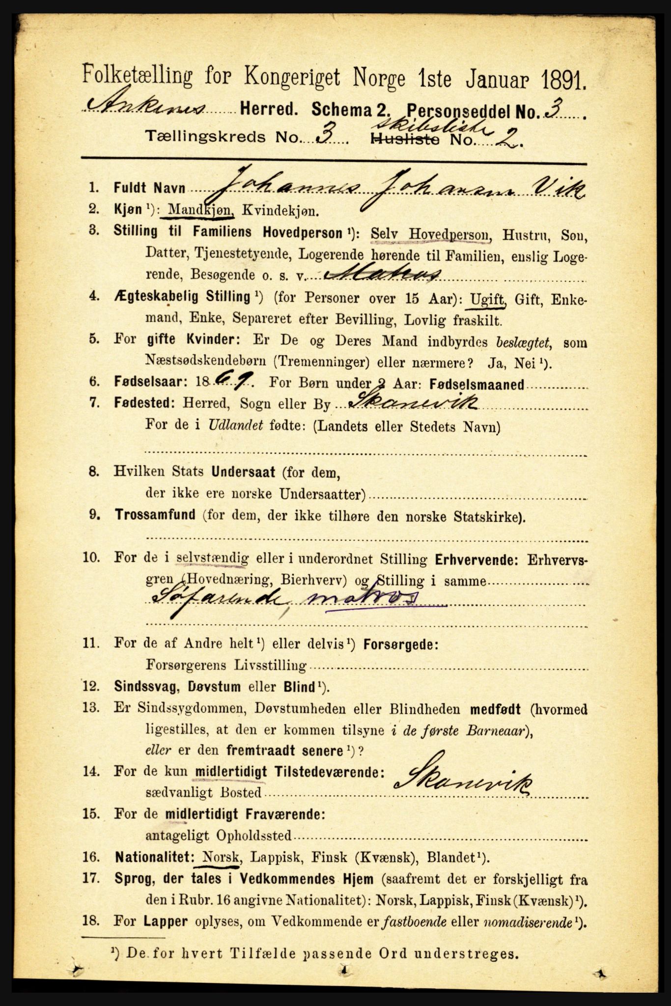 RA, 1891 census for 1855 Ankenes, 1891, p. 2214