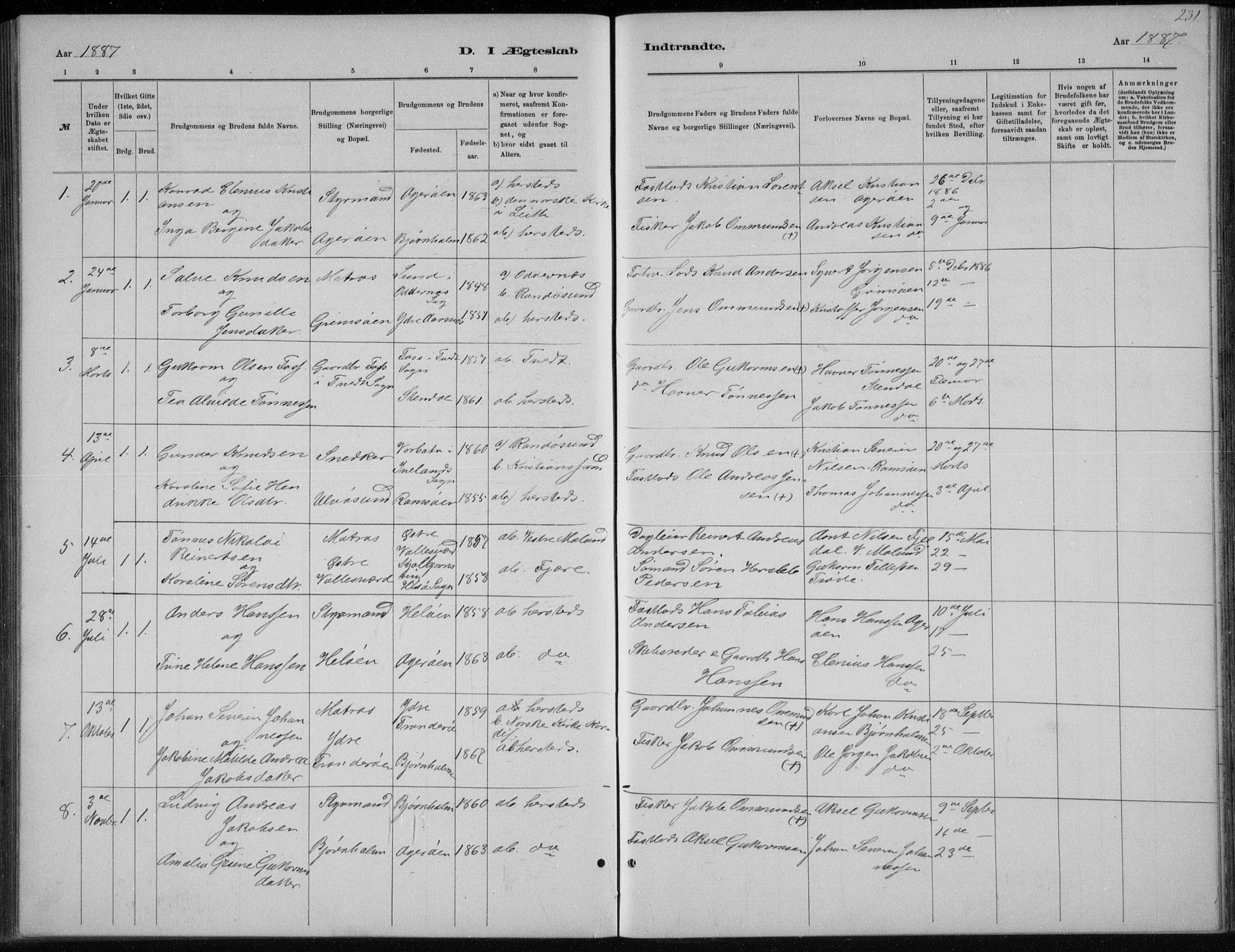 Høvåg sokneprestkontor, SAK/1111-0025/F/Fb/L0004: Parish register (copy) no. B 4, 1883-1898, p. 231