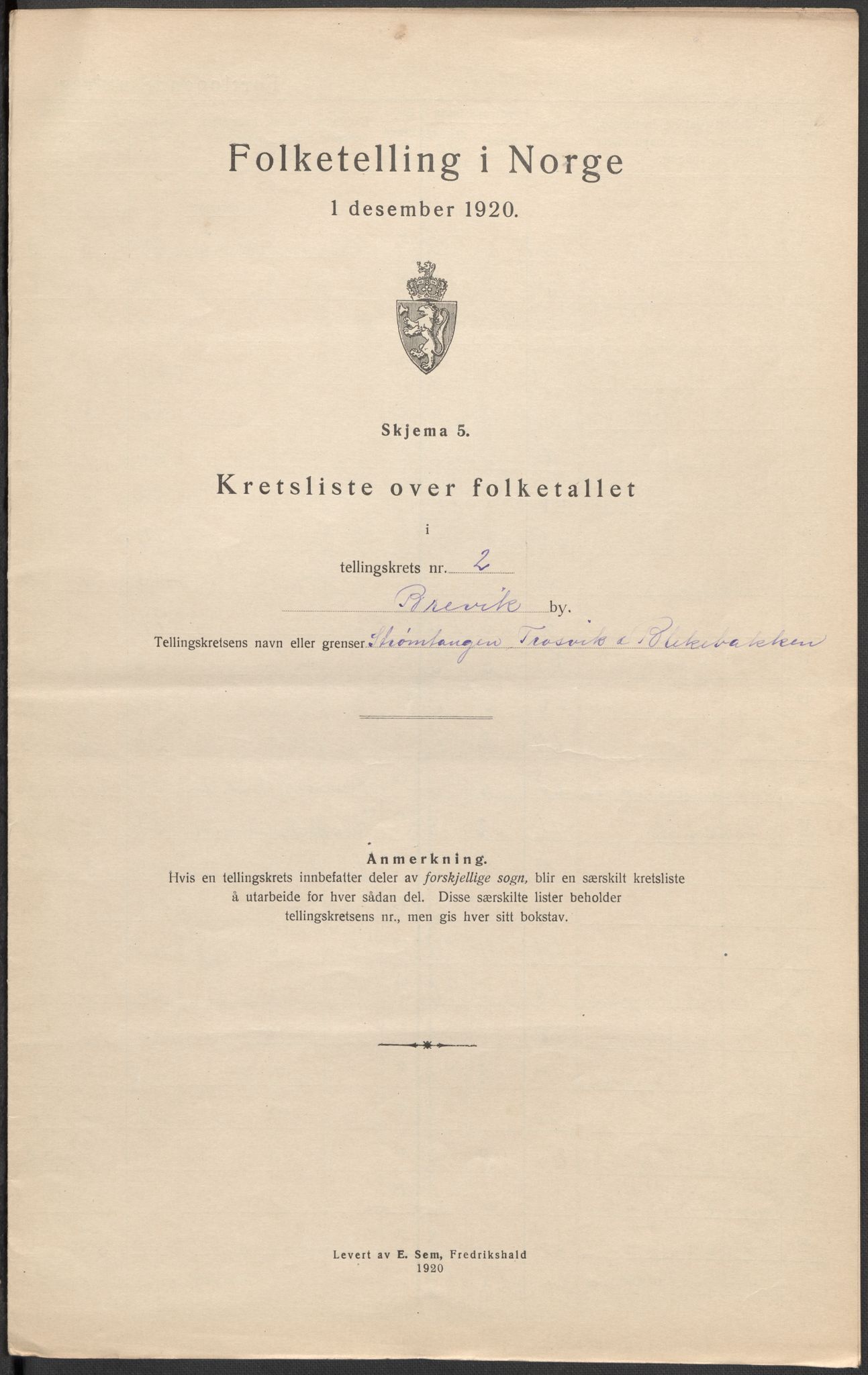 SAKO, 1920 census for Brevik, 1920, p. 9