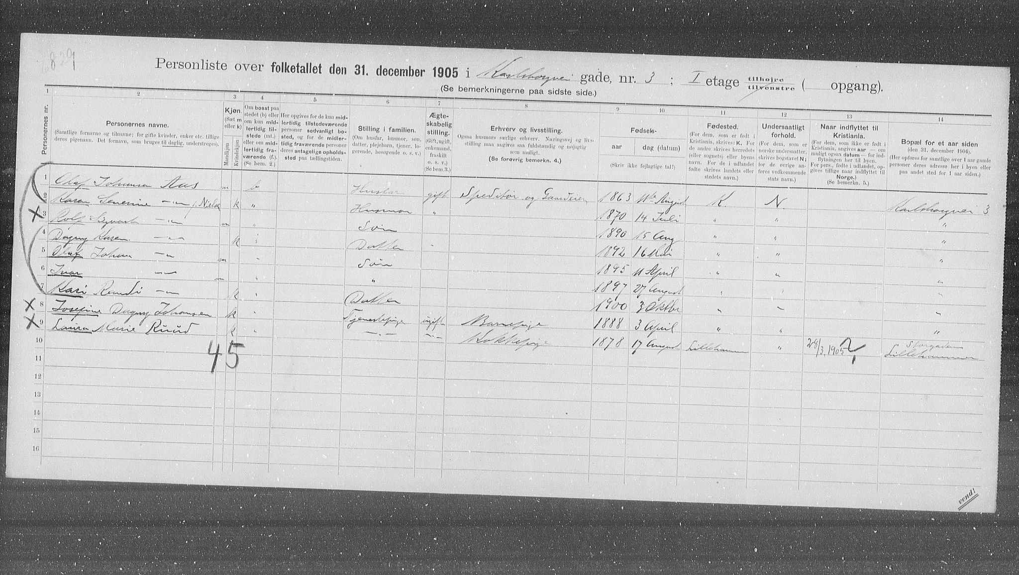OBA, Municipal Census 1905 for Kristiania, 1905, p. 25497