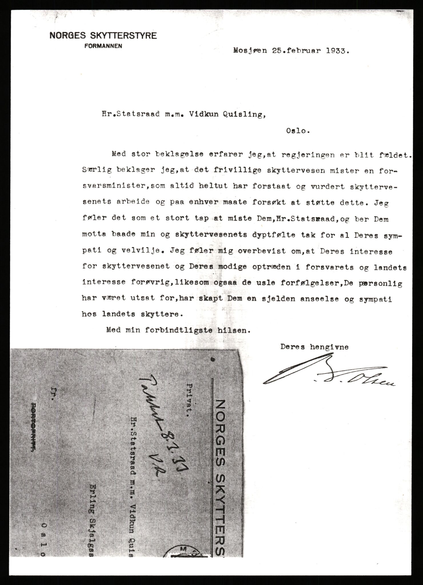 Quisling, Vidkun, AV/RA-PA-0750/G/Gf/L0001: Brev mv. til Vidkun Quisling, 1930-1938, p. 268