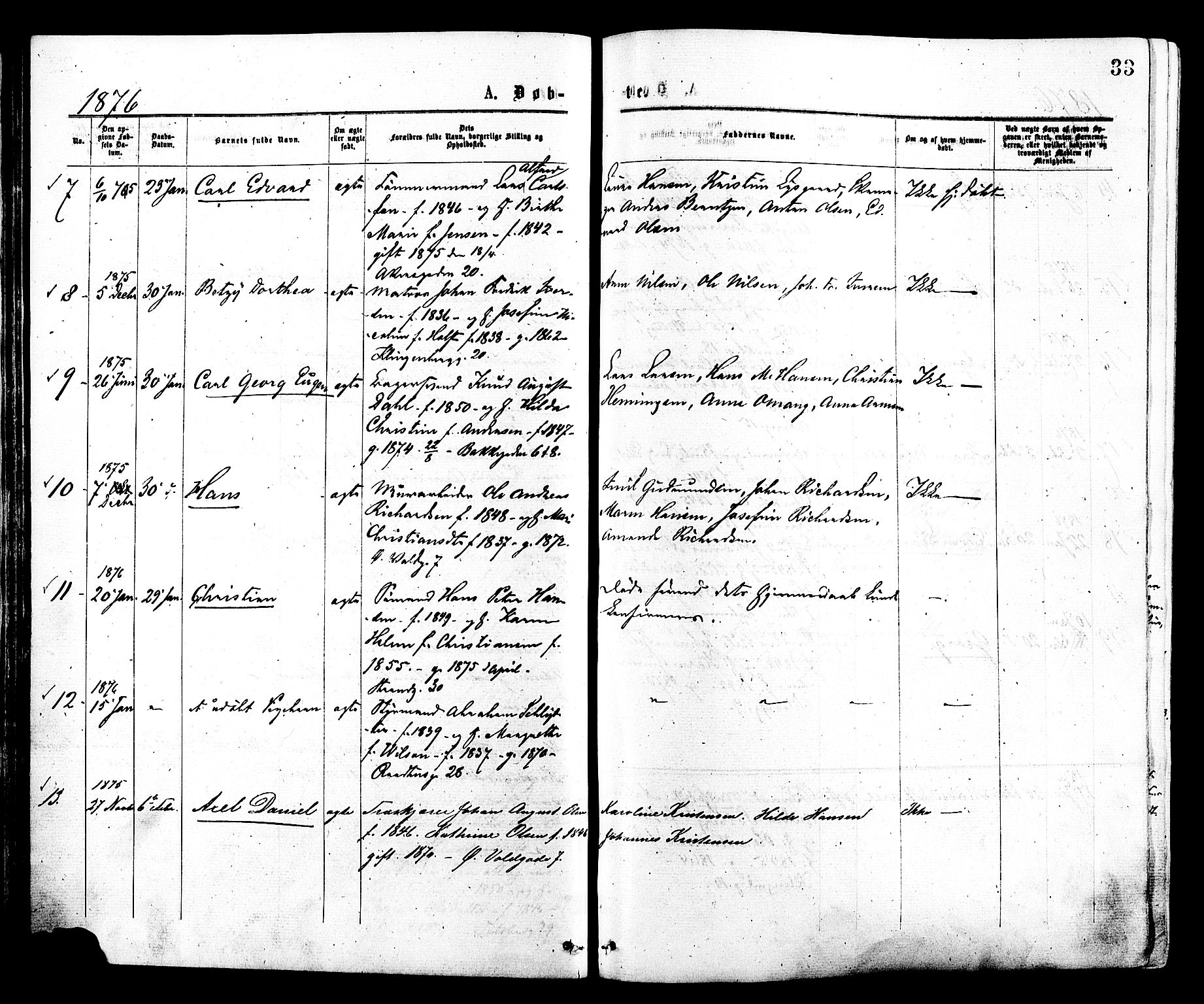Johannes prestekontor Kirkebøker, AV/SAO-A-10852/F/Fa/L0001: Parish register (official) no. 1, 1875-1881, p. 33