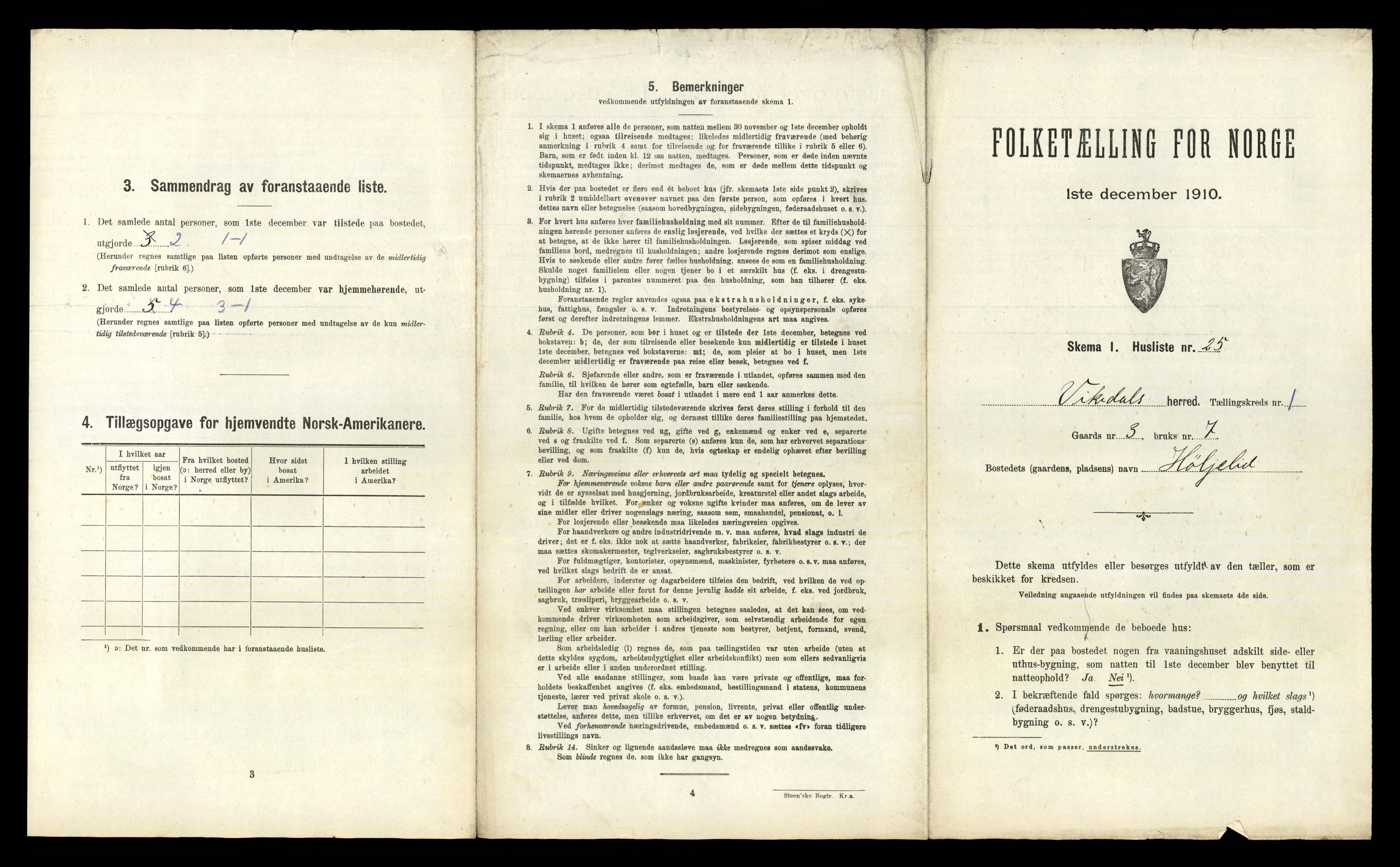 RA, 1910 census for Vikedal, 1910, p. 107