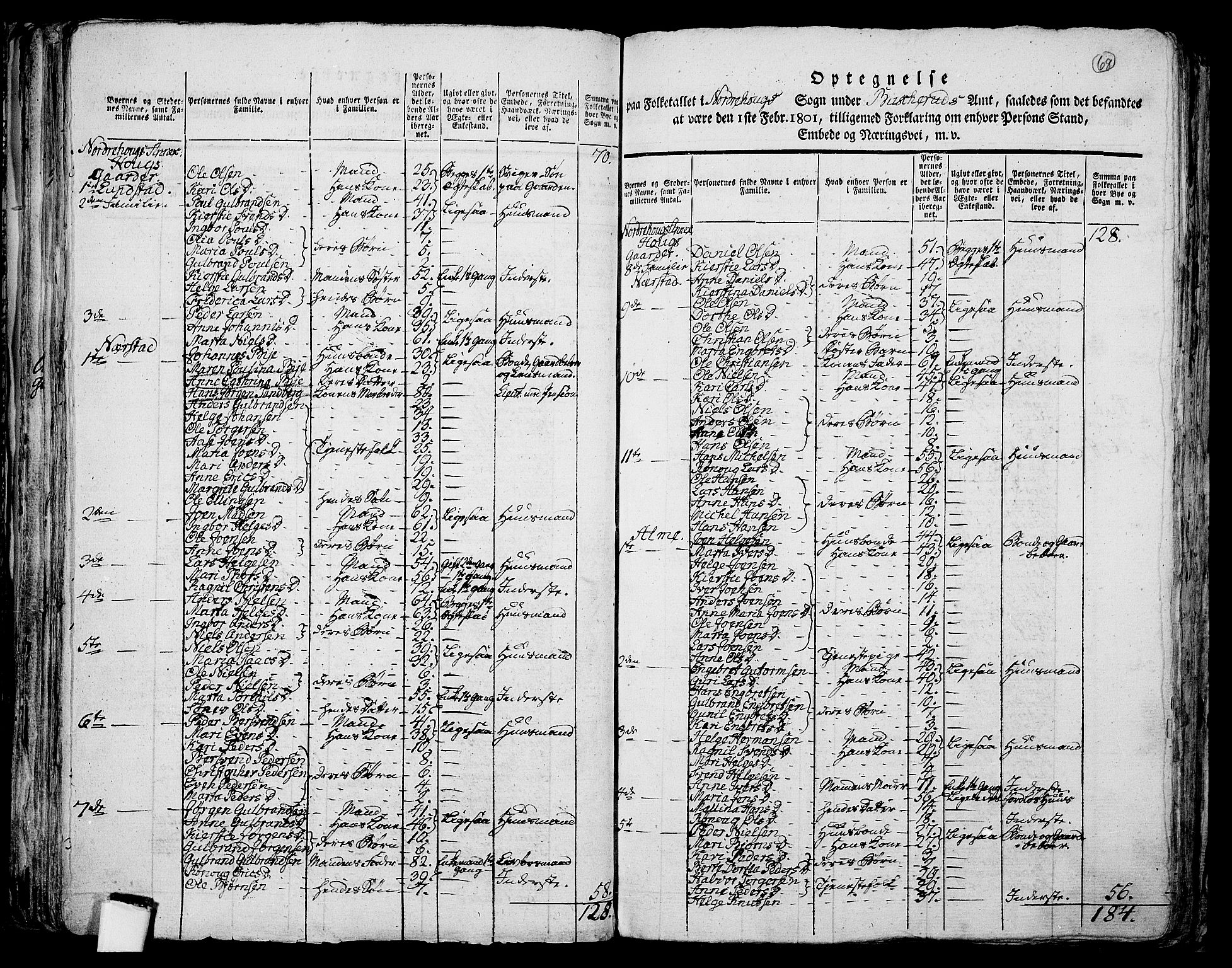 RA, 1801 census for 0613P Norderhov, 1801, p. 67b-68a