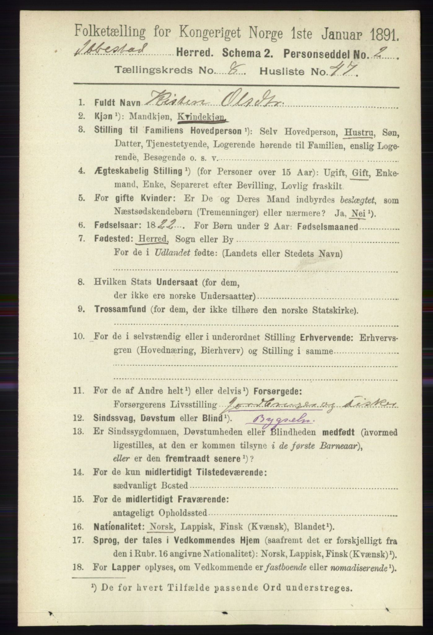 RA, 1891 census for 1917 Ibestad, 1891, p. 5504