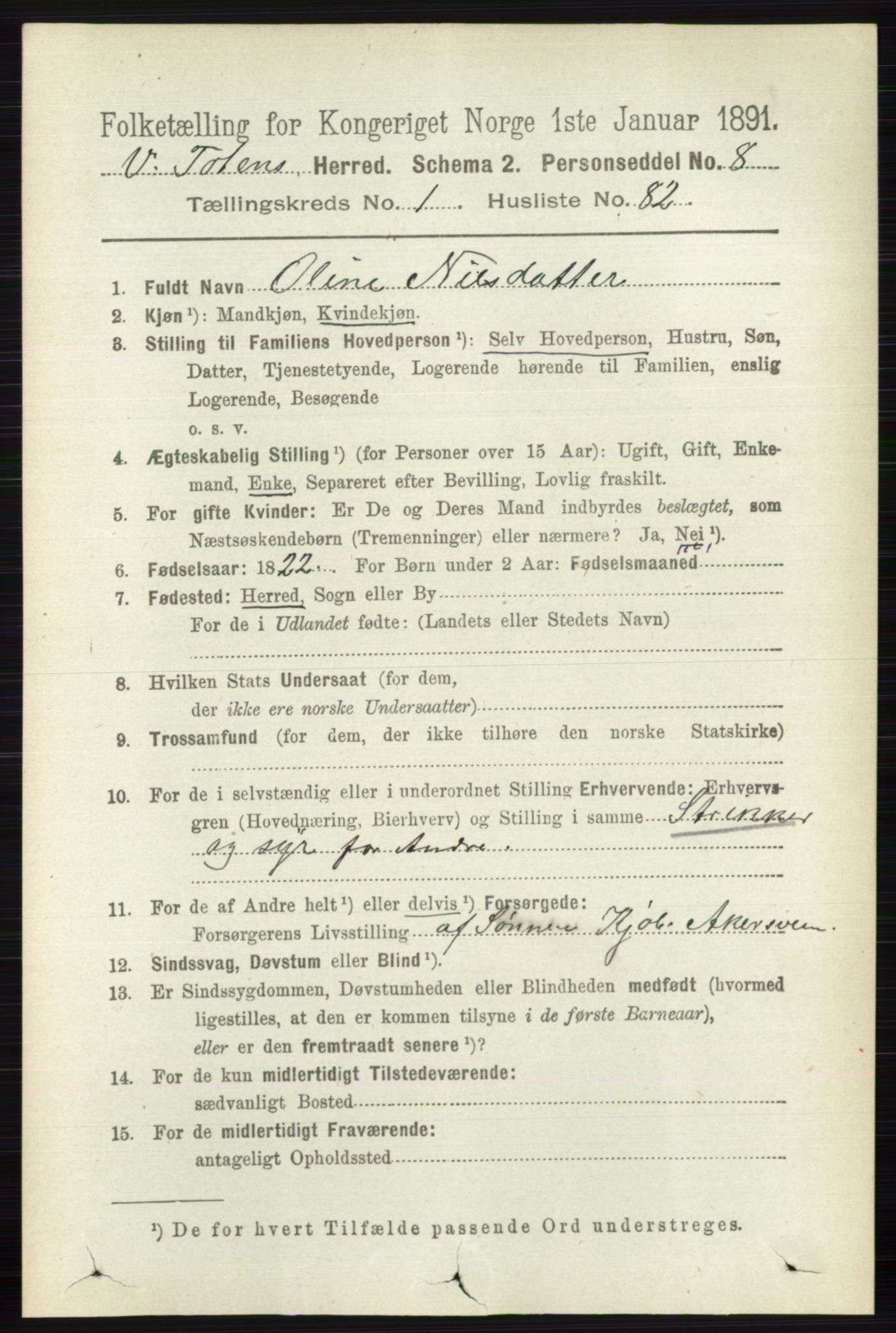 RA, 1891 census for 0529 Vestre Toten, 1891, p. 915