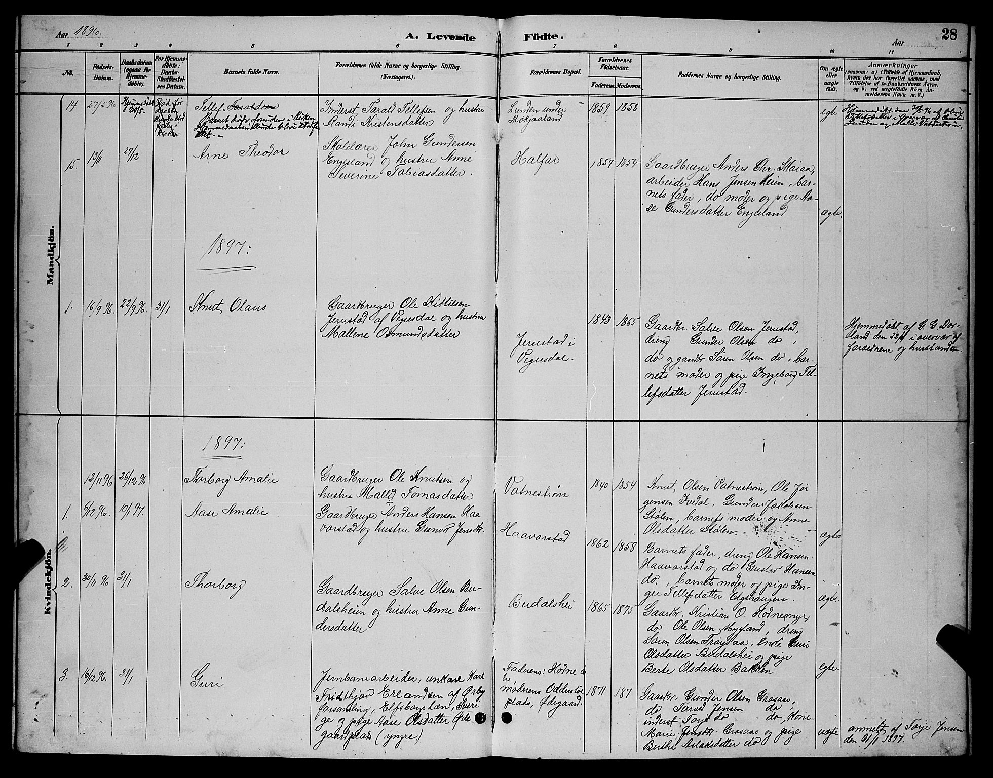 Evje sokneprestkontor, AV/SAK-1111-0008/F/Fb/Fbc/L0004: Parish register (copy) no. B 4, 1890-1900, p. 28