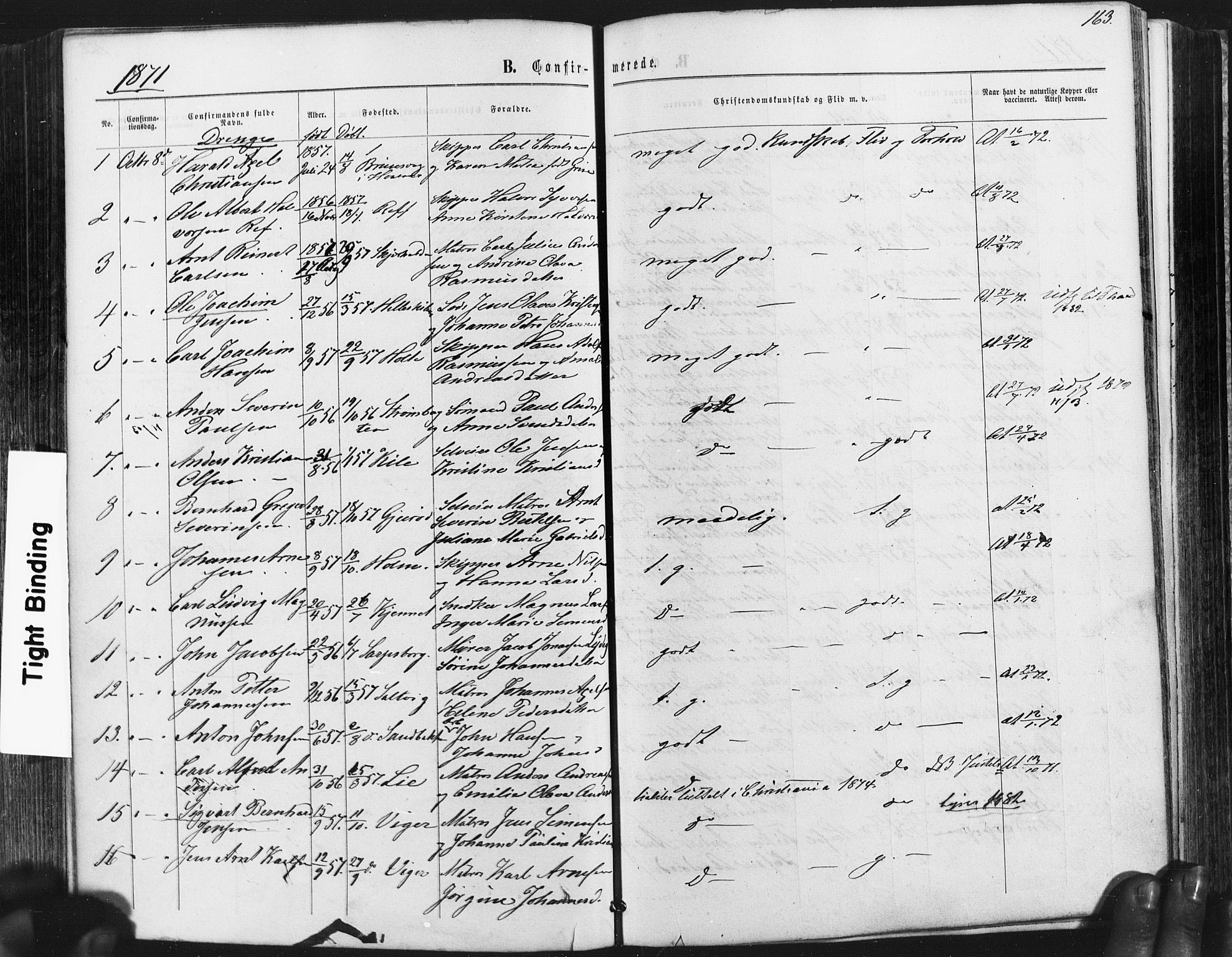 Hvaler prestekontor Kirkebøker, SAO/A-2001/F/Fa/L0007: Parish register (official) no. I 7, 1864-1878, p. 163