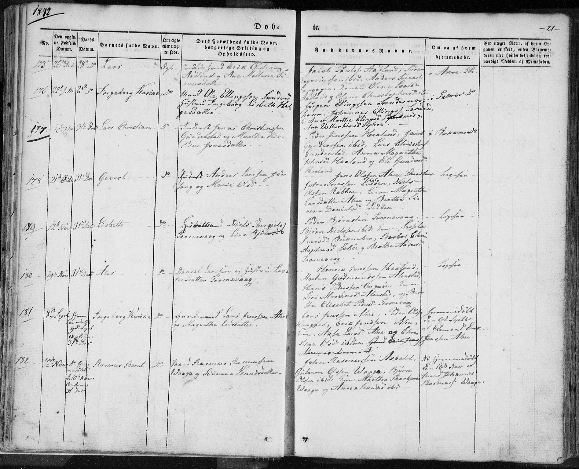 Skudenes sokneprestkontor, SAST/A -101849/H/Ha/Haa/L0002: Parish register (official) no. A 2.1, 1841-1846, p. 21