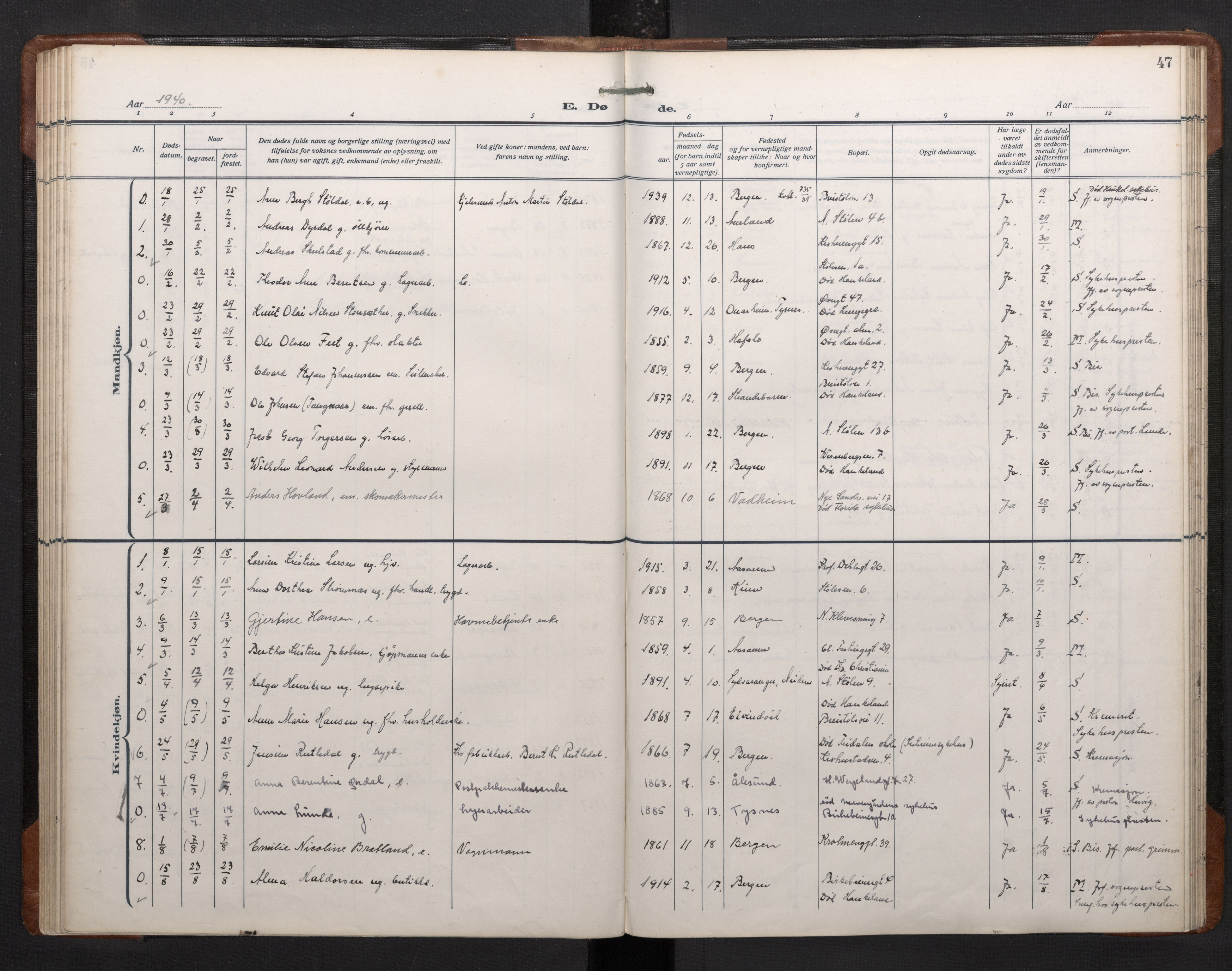 Mariakirken Sokneprestembete, SAB/A-76901/H/Haa/L0020: Parish register (official) no. E 1, 1918-1956, p. 46b-47a