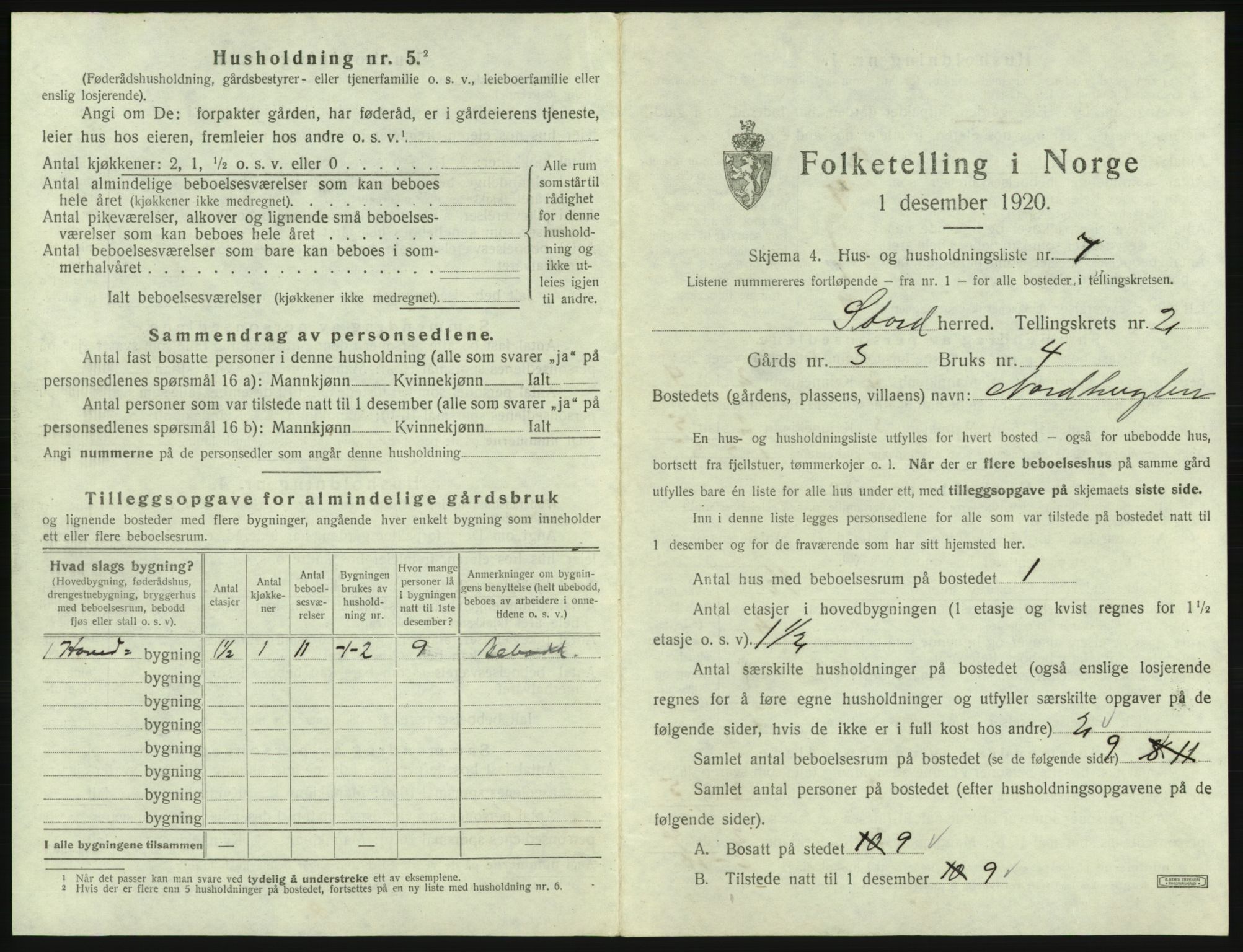 SAB, 1920 census for Stord, 1920, p. 108