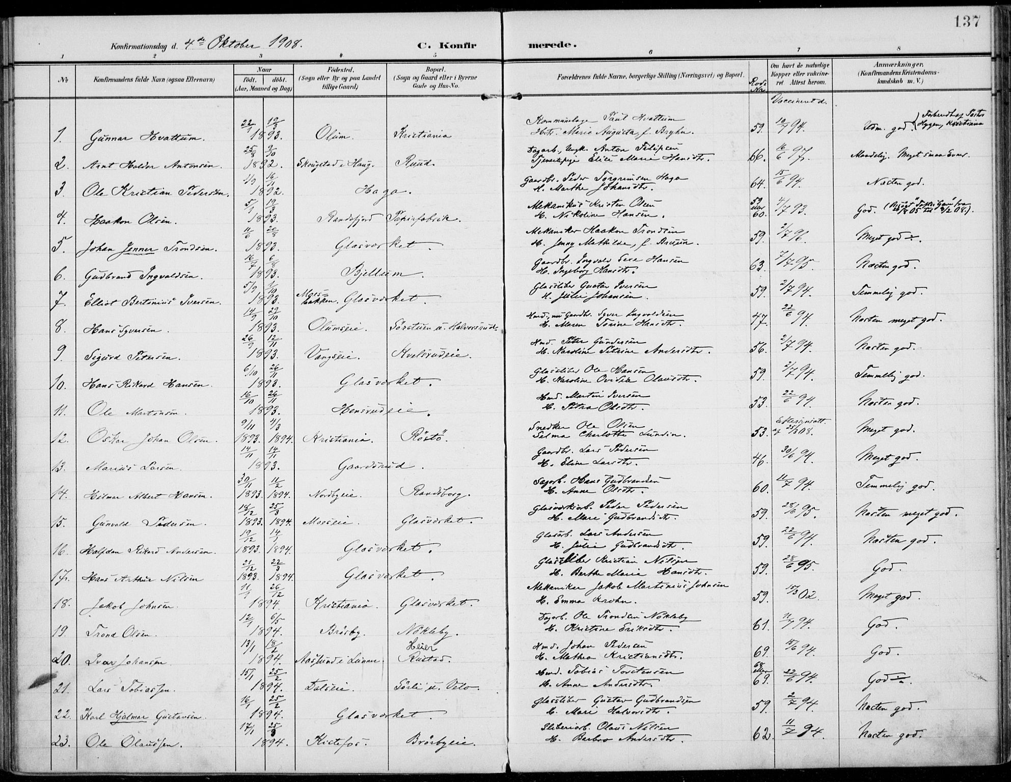 Jevnaker prestekontor, SAH/PREST-116/H/Ha/Haa/L0011: Parish register (official) no. 11, 1902-1913, p. 137