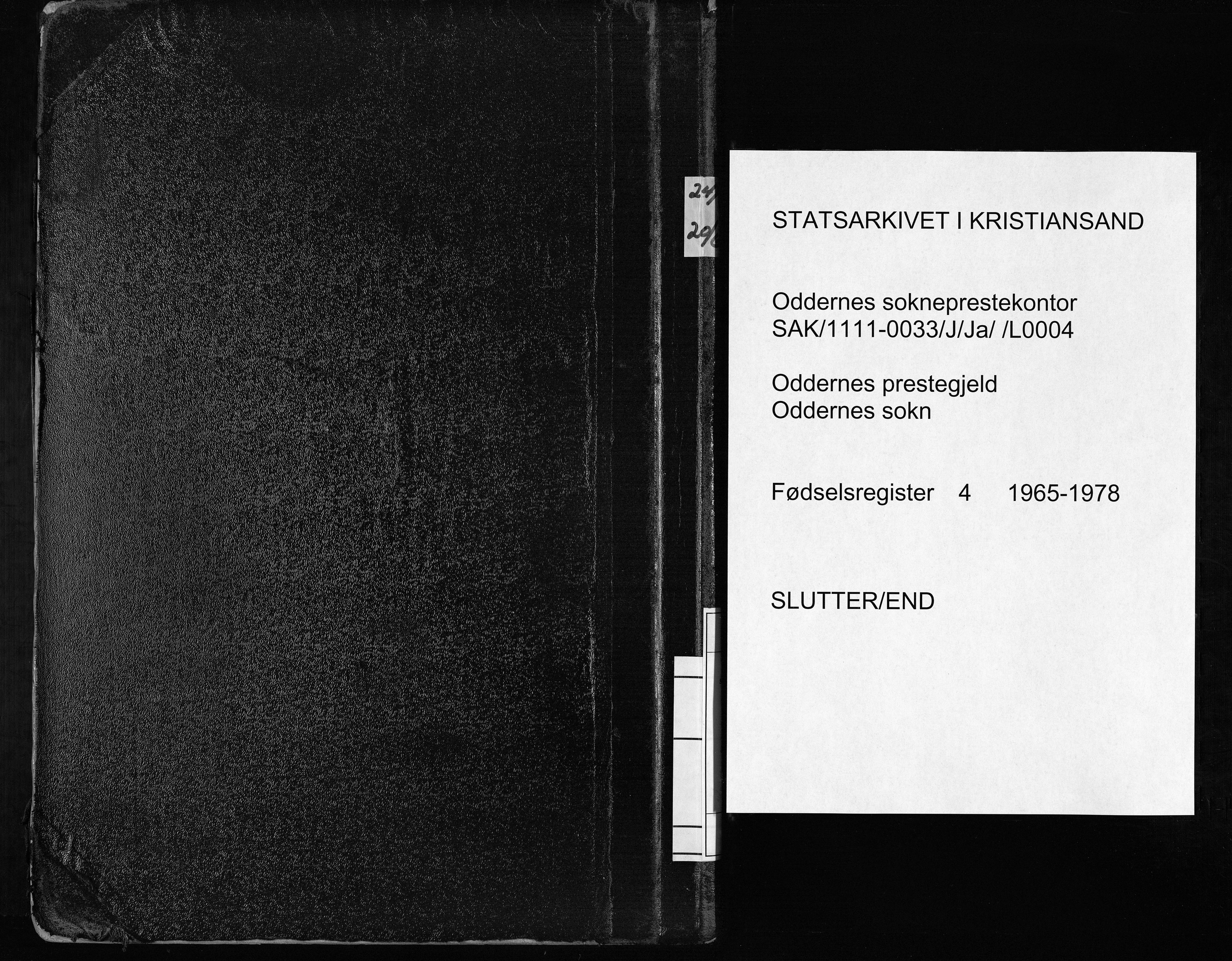 Oddernes sokneprestkontor, AV/SAK-1111-0033/J/Ja/L0004: Birth register no. 4, 1965-1978