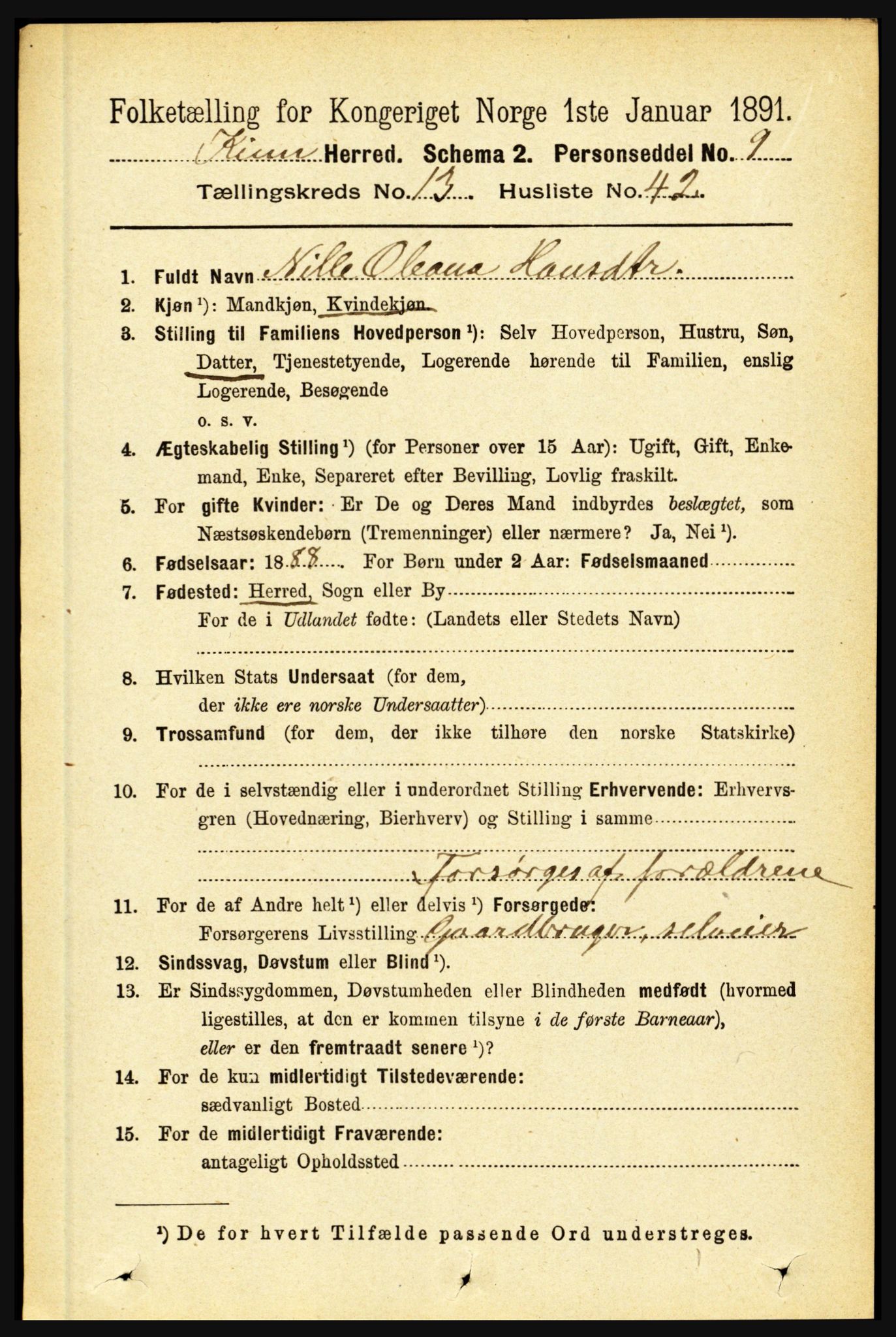 RA, 1891 census for 1437 Kinn, 1891, p. 5348