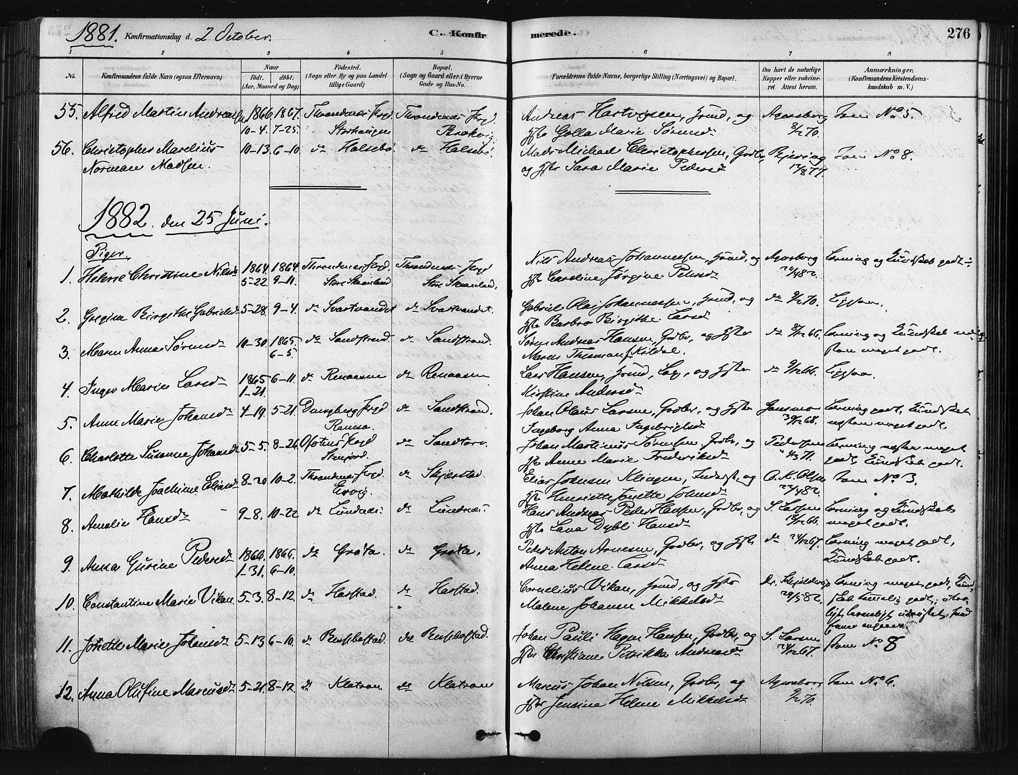 Trondenes sokneprestkontor, SATØ/S-1319/H/Ha/L0014kirke: Parish register (official) no. 14, 1878-1889, p. 276