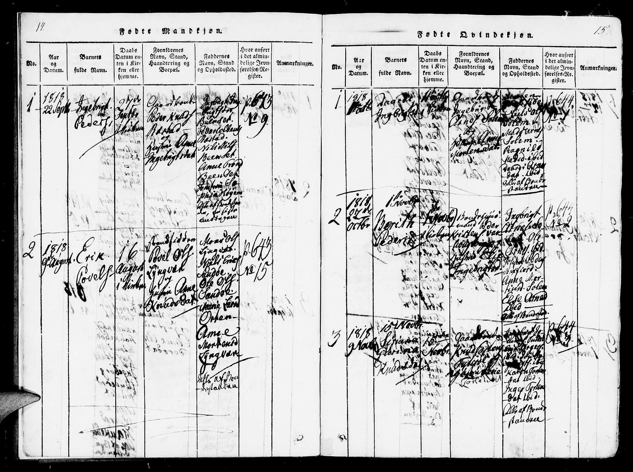 Ministerialprotokoller, klokkerbøker og fødselsregistre - Møre og Romsdal, AV/SAT-A-1454/560/L0718: Parish register (official) no. 560A02, 1817-1844, p. 14-15