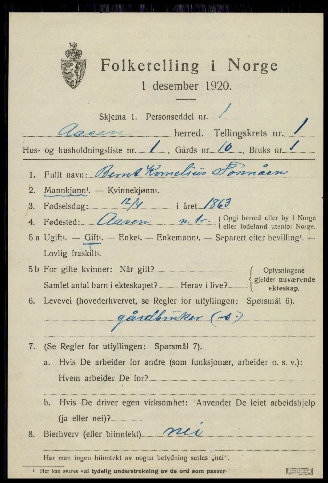 SAT, 1920 census for Åsen, 1920, p. 756