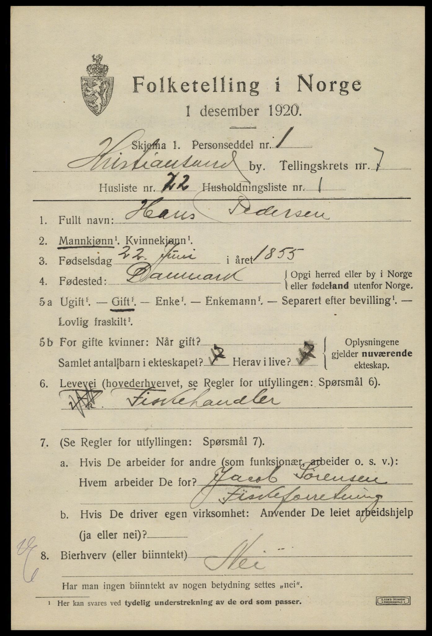 SAK, 1920 census for Kristiansand, 1920, p. 20431
