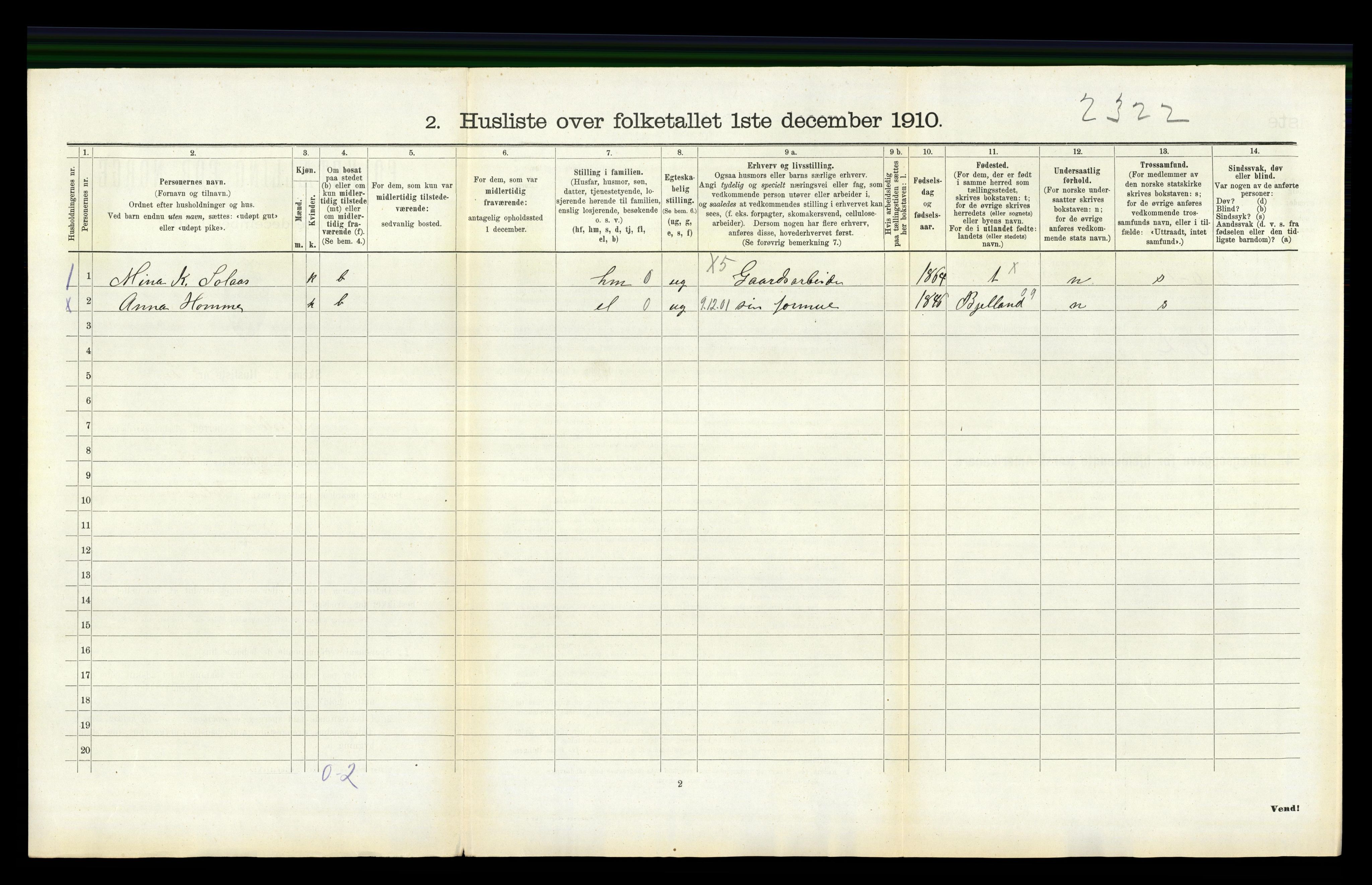 RA, 1910 census for Øyslebø, 1910, p. 349